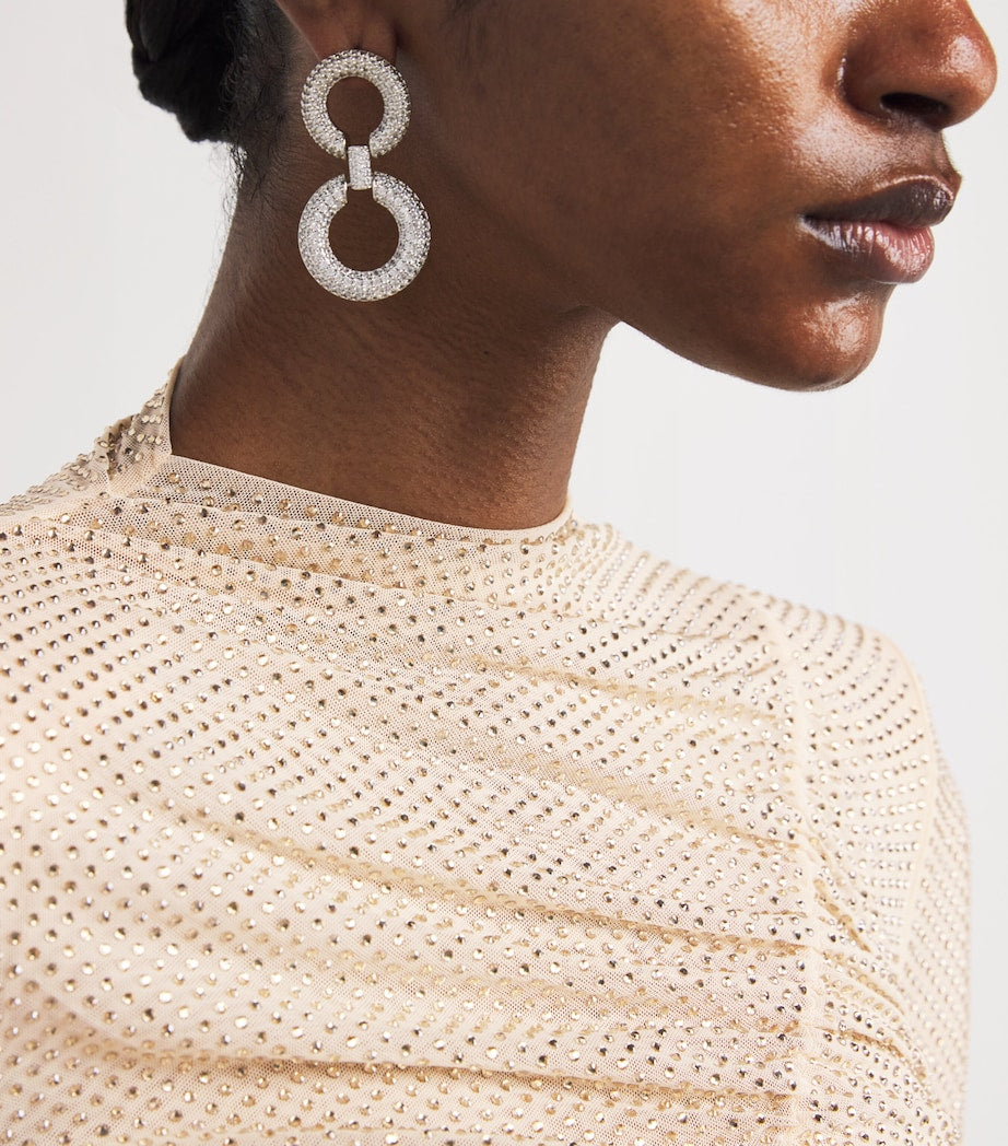 Self-Portrait Beige Embellished Gathered Top