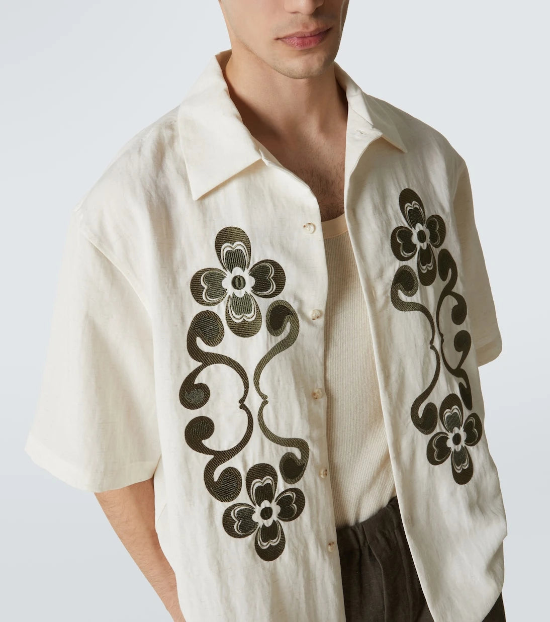 Commas - Reflection embroidered bowling shirt
