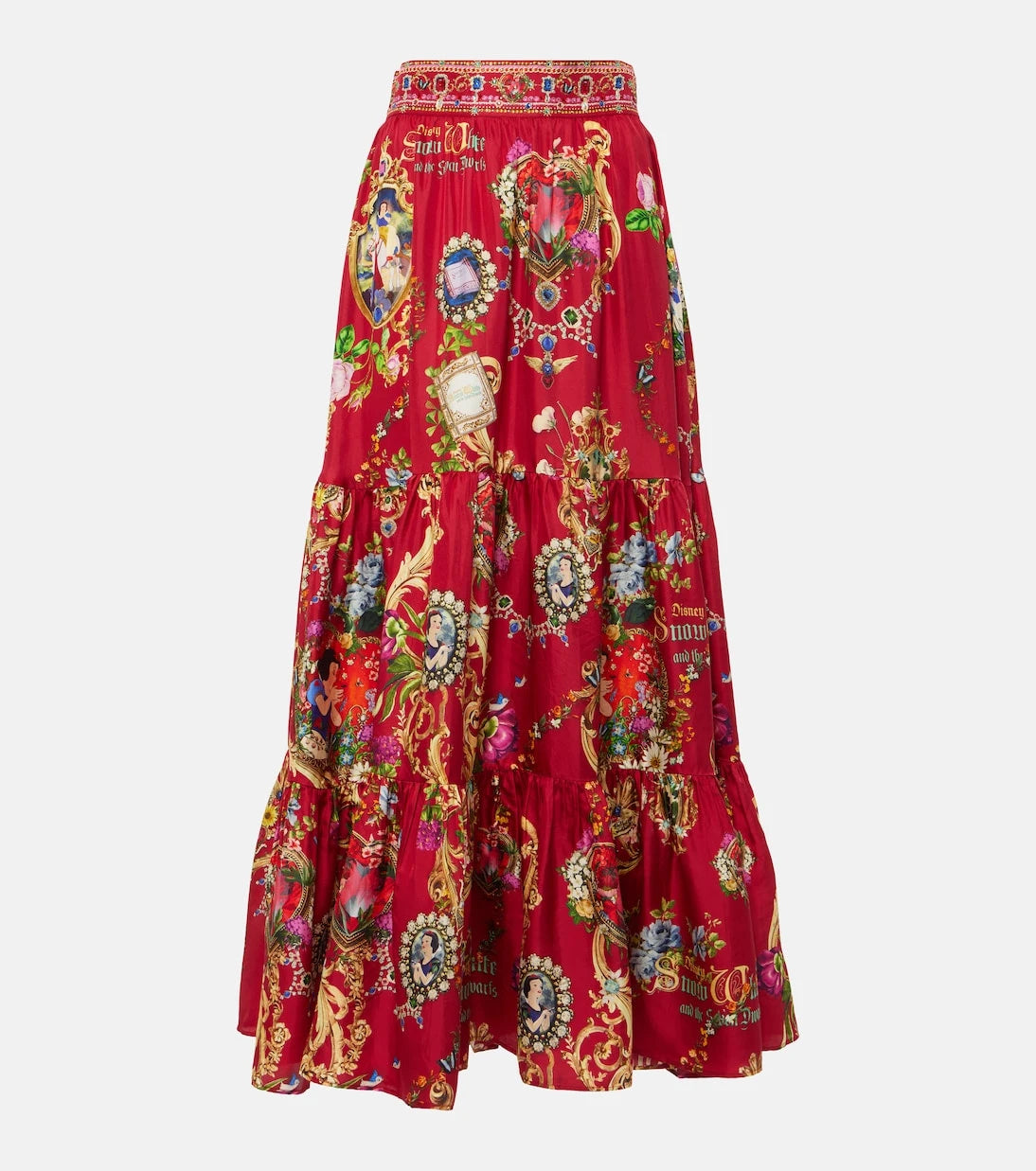 Camilla - Printed high-rise tiered silk maxi skirt