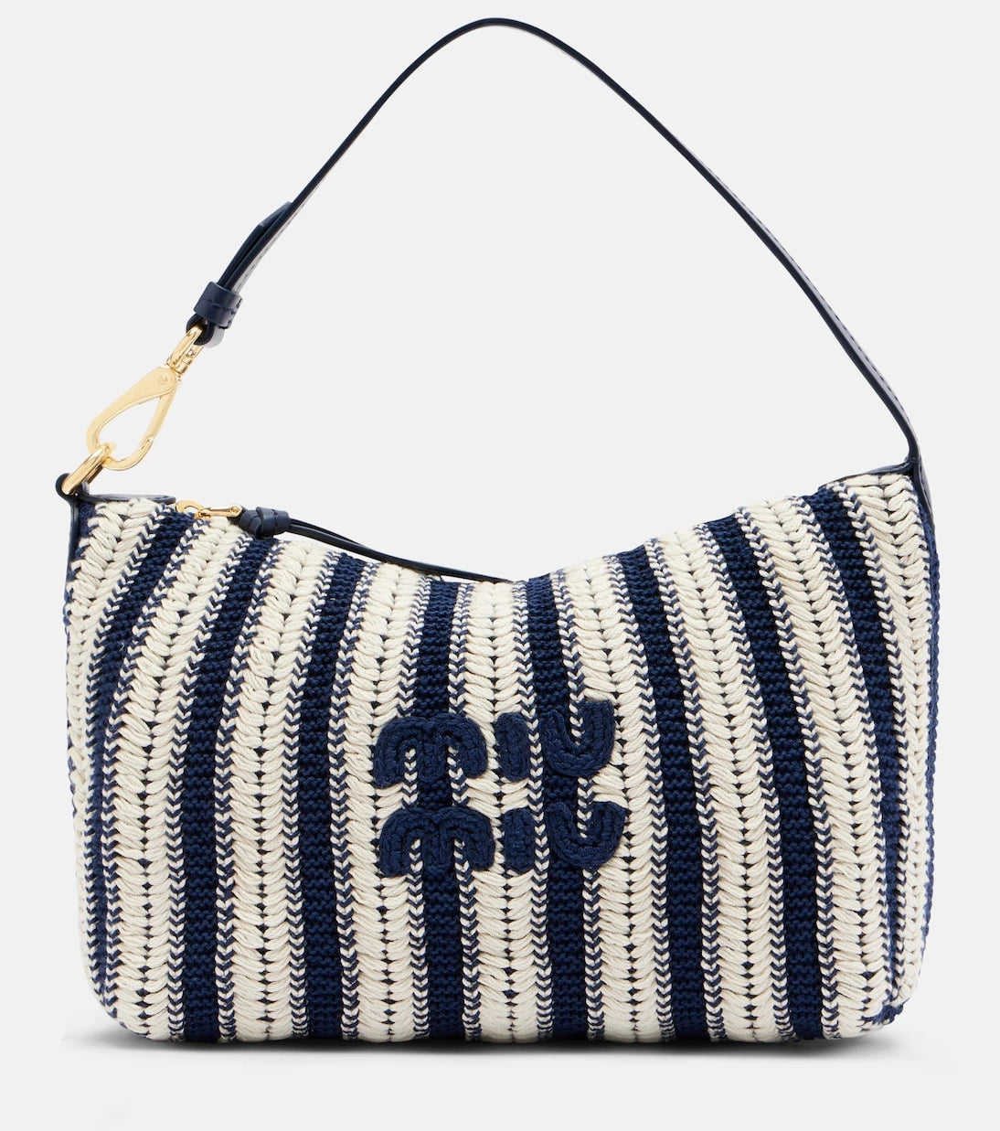 Miu Miu - Striped leather-trimmed crochet shoulder bag