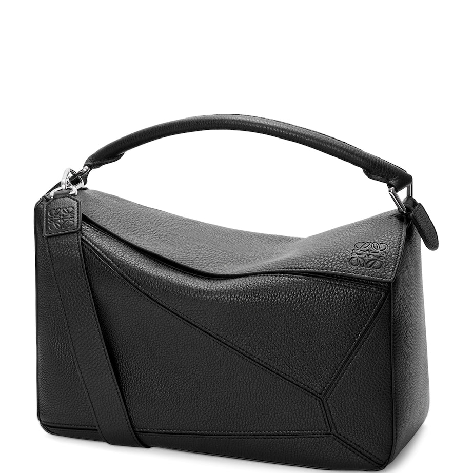 LOEWE Black Large Leather Puzzle Edge Top-Handle Bag
