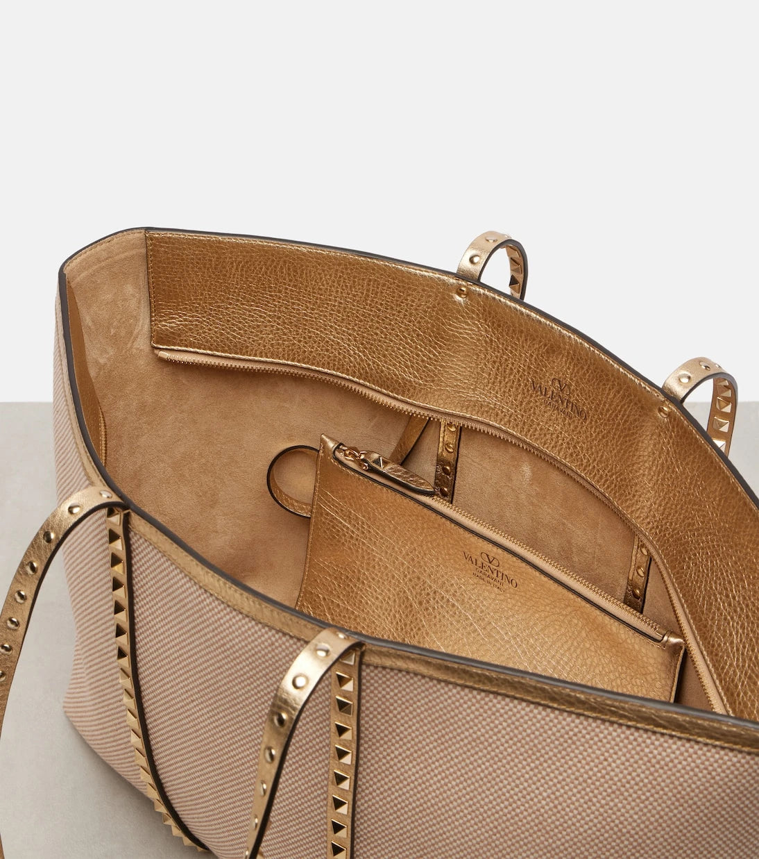 Valentino Garavani - Rockstud Large leather and canvas tote bag