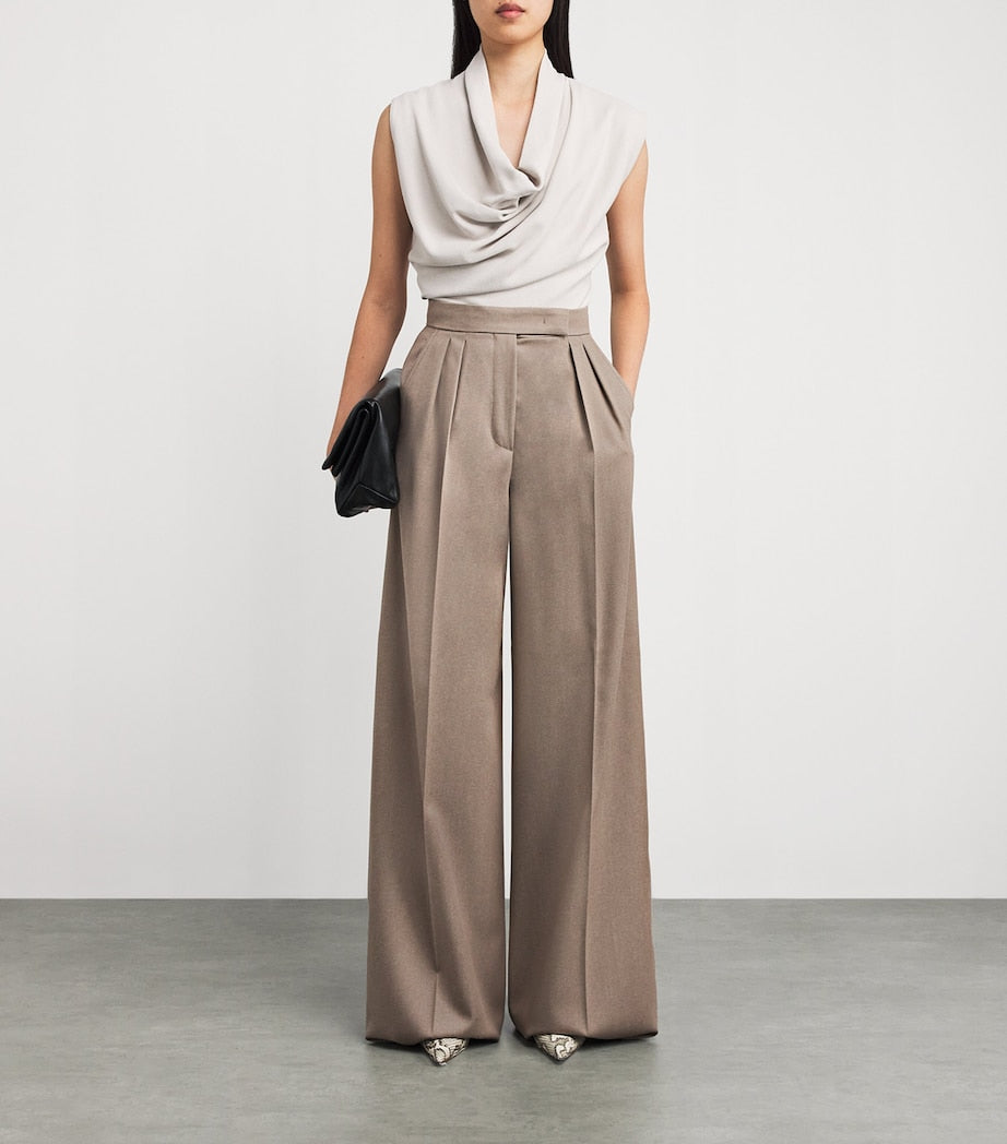Max Mara Beige Virgin Wool Wide-Leg Trousers