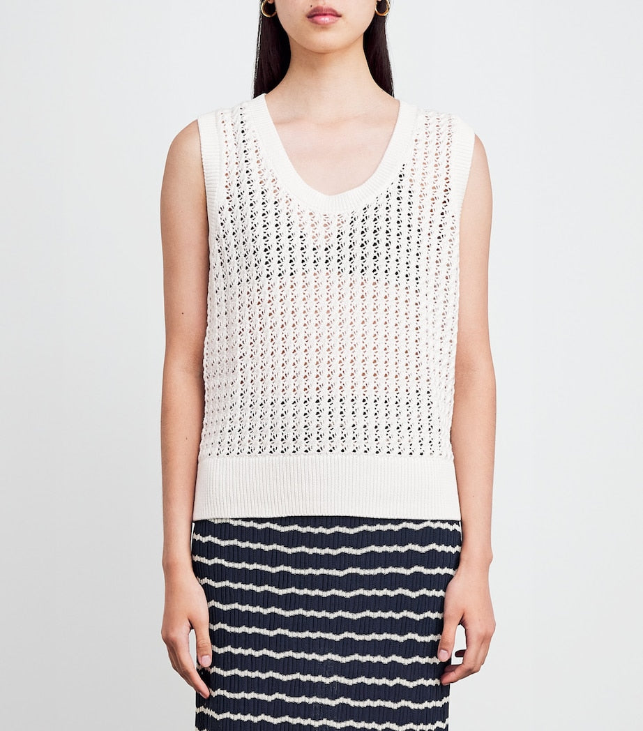 Open-Knit Ferns Tank Top SNOW WHITE