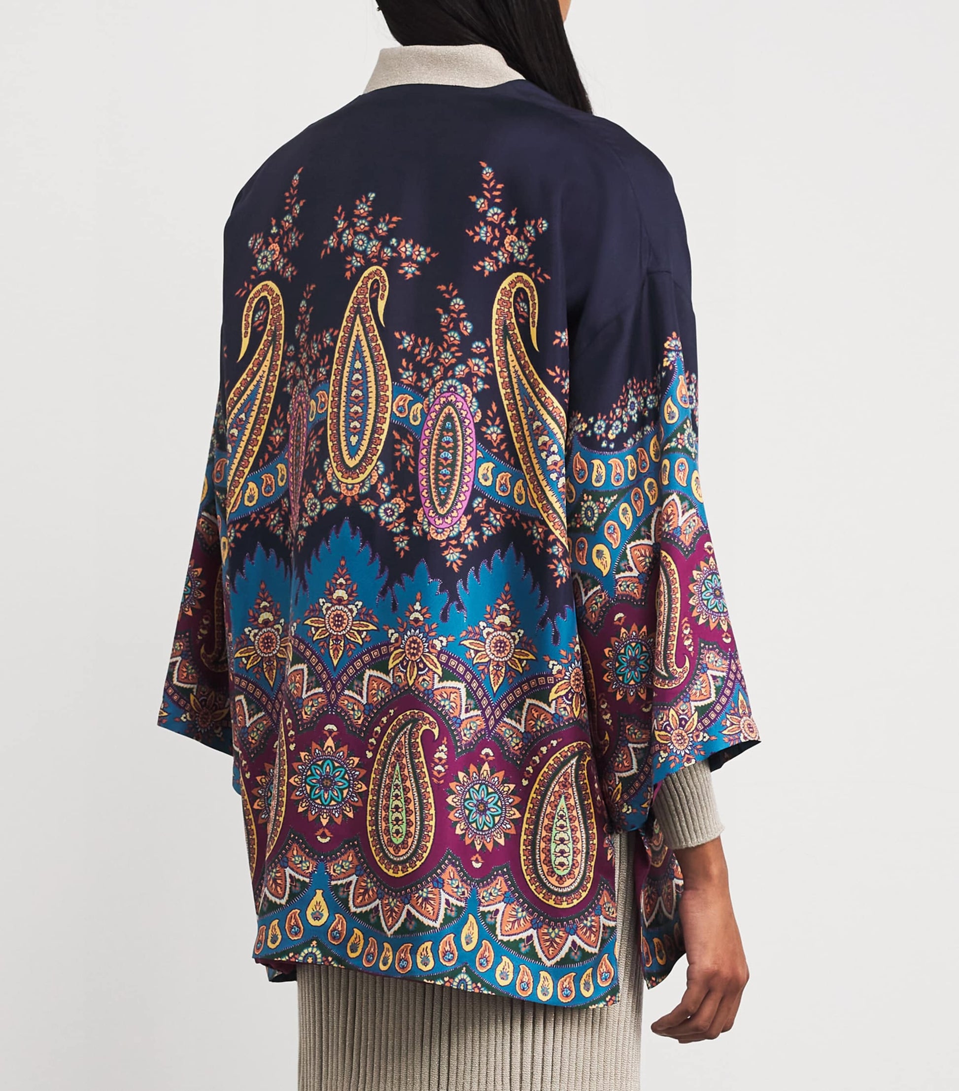 Etro Multi Silk Paisley Print Short Robe