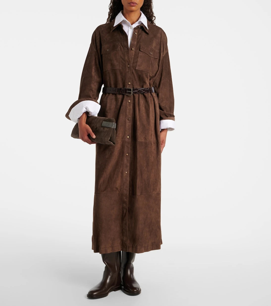 Brunello Cucinelli - Monili belted suede shirt dress