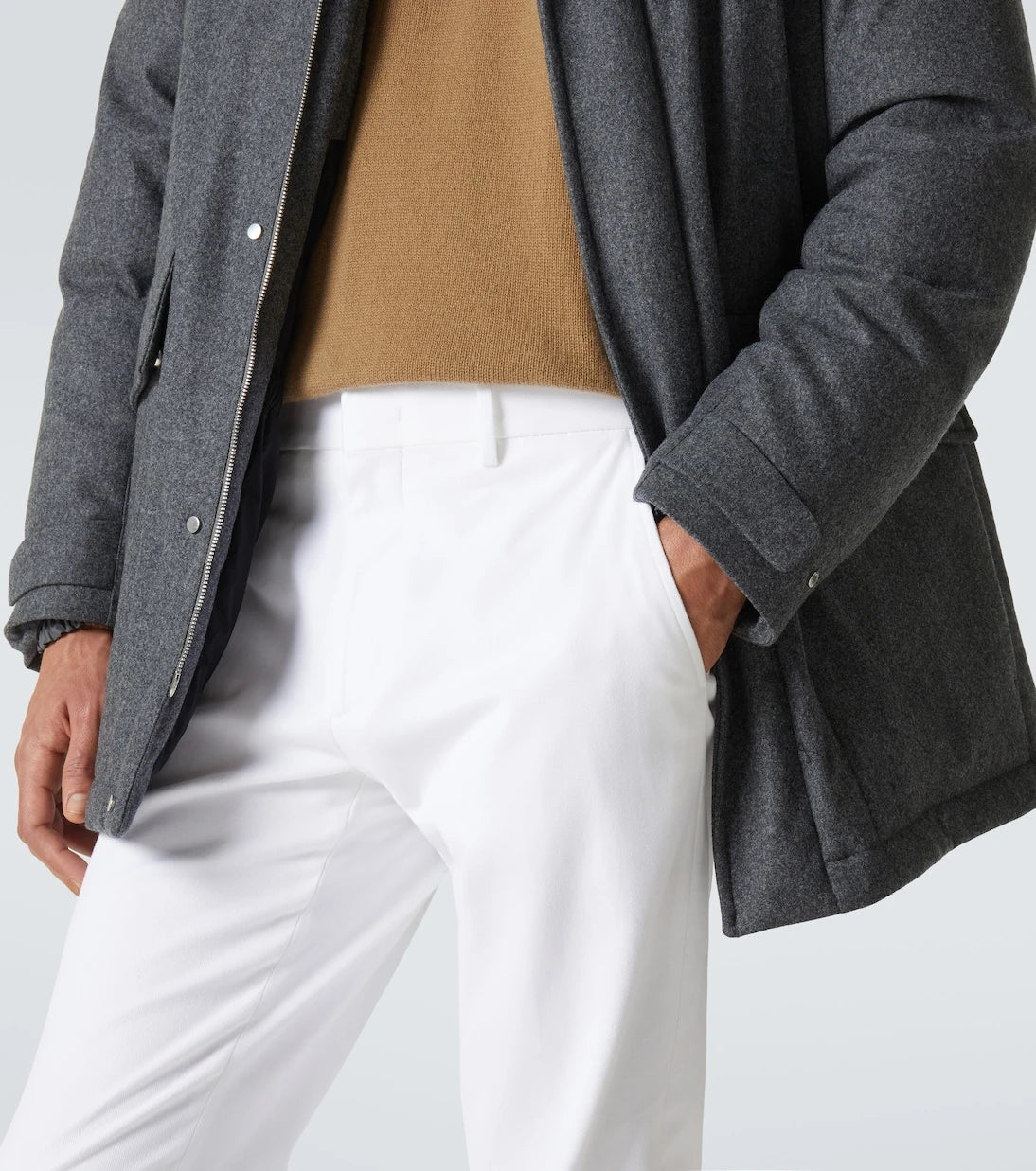 Zegna - بنطال تشينو قطني مريح متوسط الارتفاع