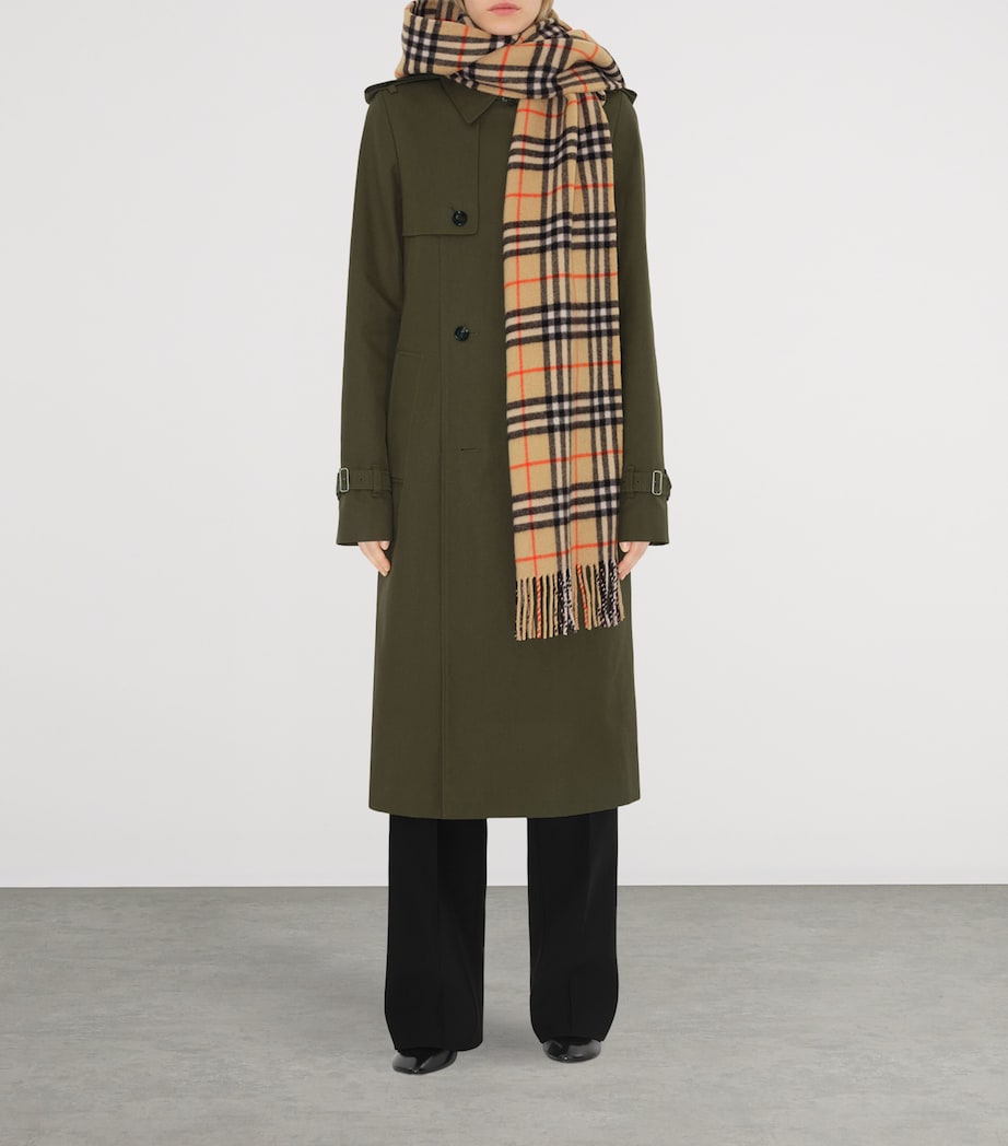 Beige Cashmere Check Hooded Scarf