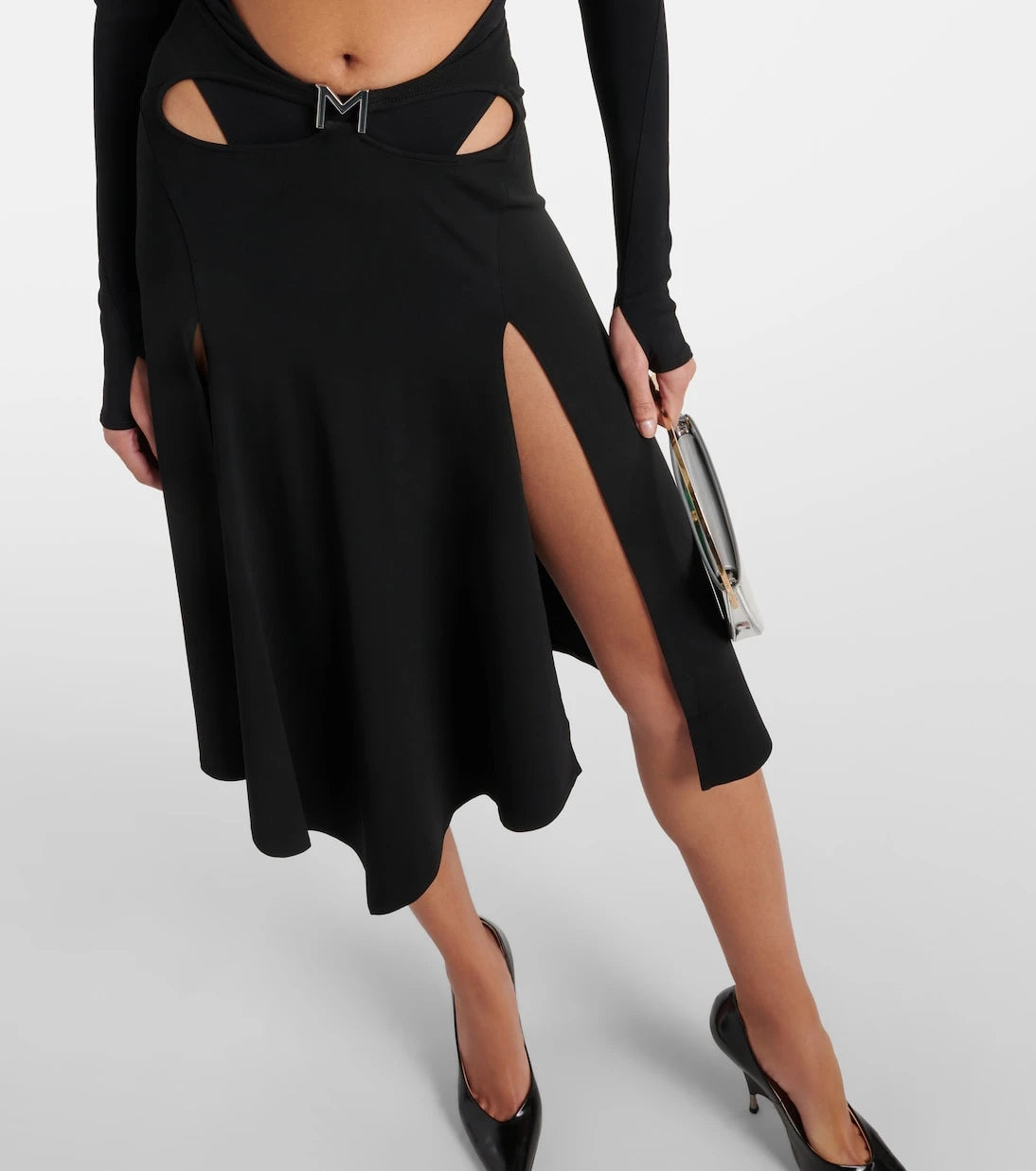 Mugler - تنورة ميدي غير متماثلة بشعار