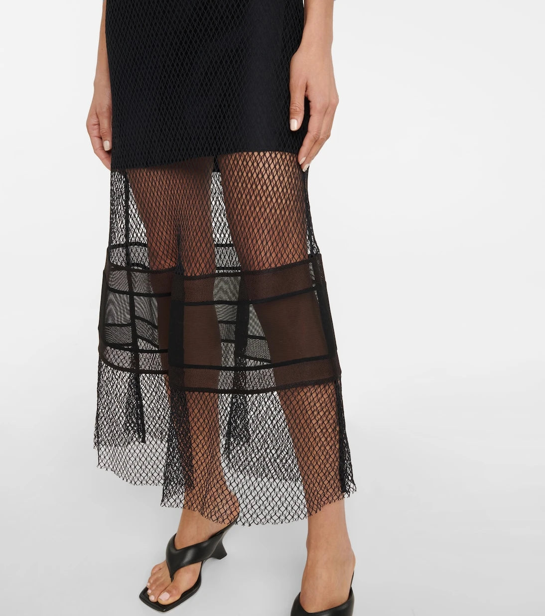 Helmut Lang - Mesh-trimmed satin slip dress