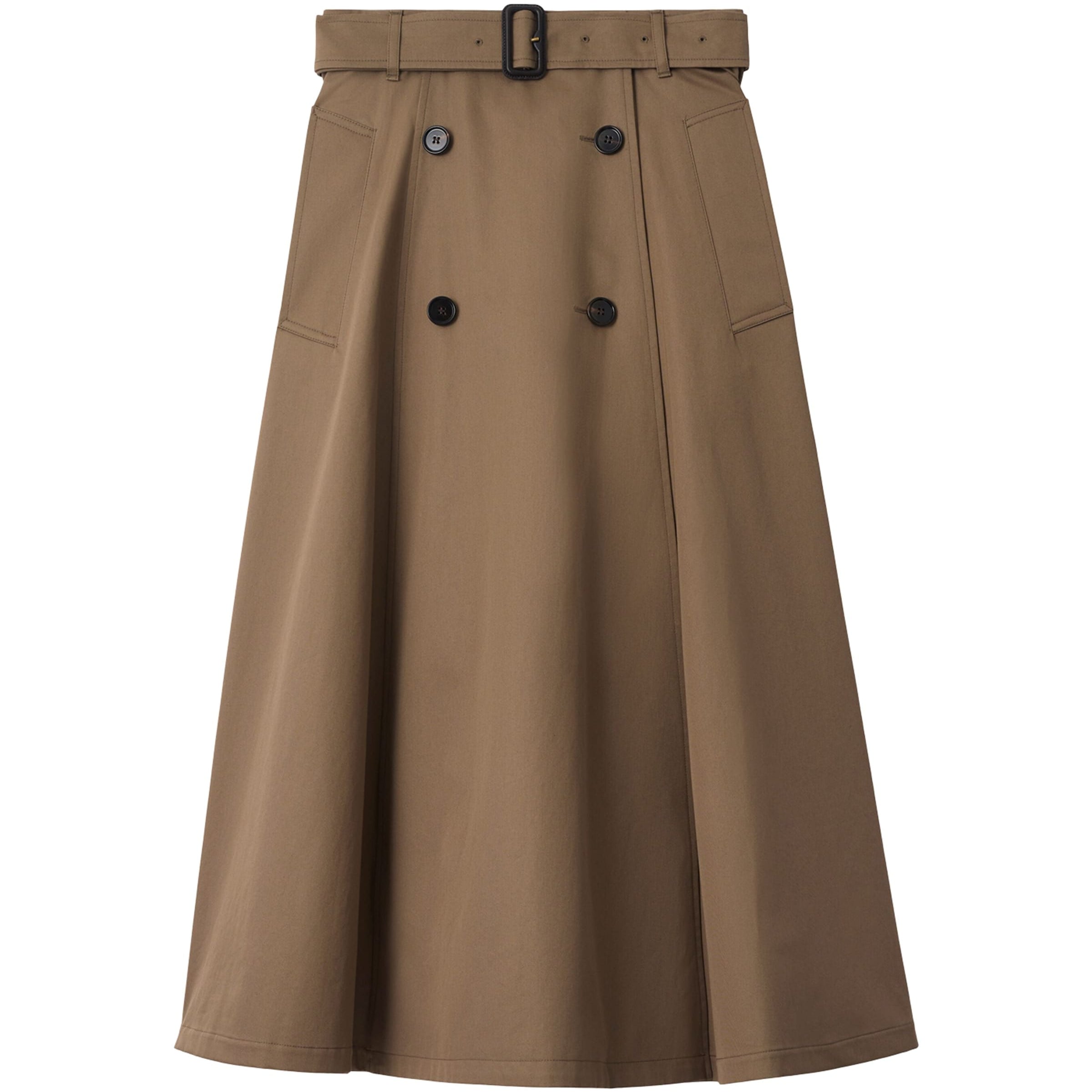 Brown Gabardine Trench Midi Skirt