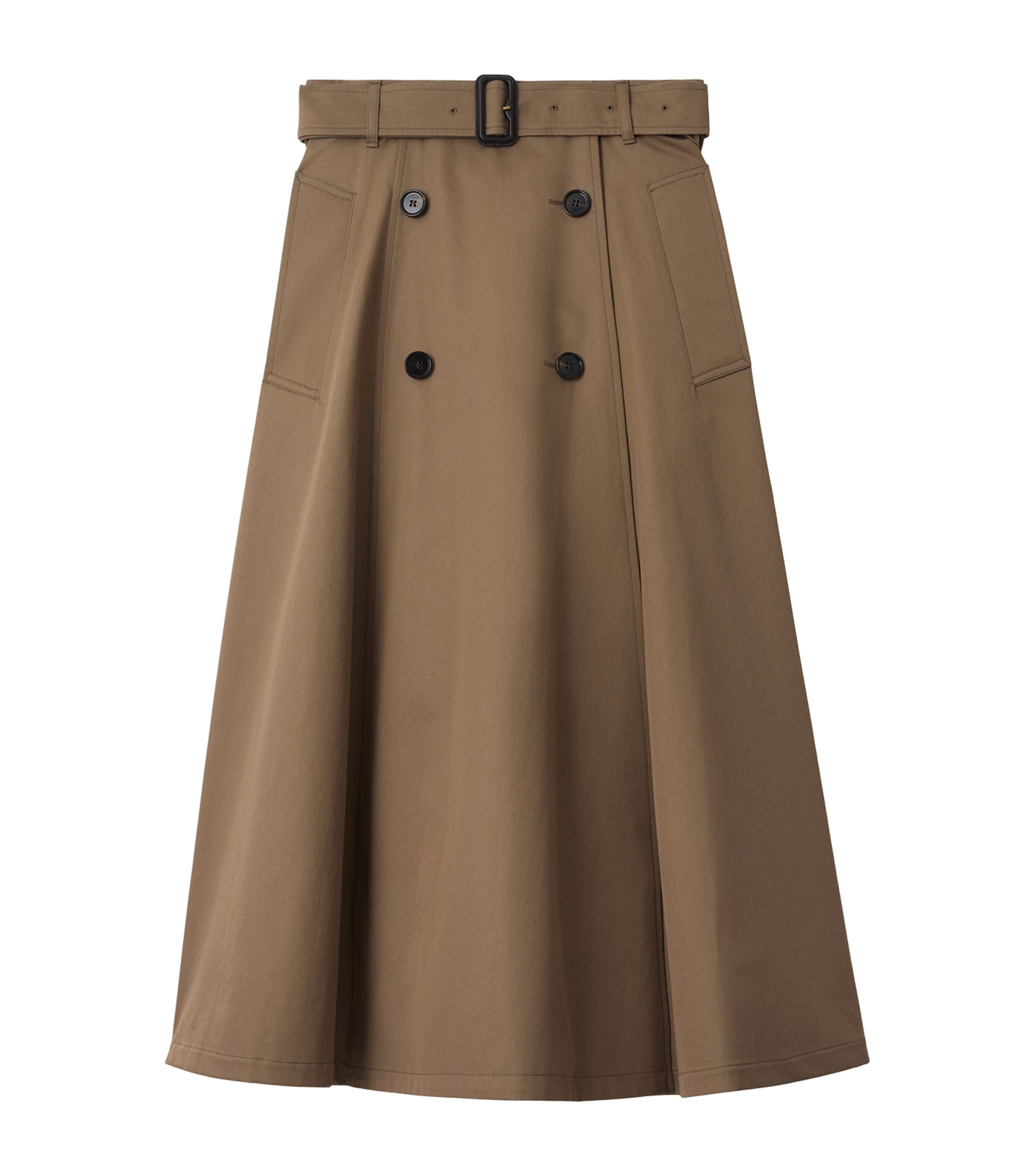 Brown Gabardine Trench Midi Skirt