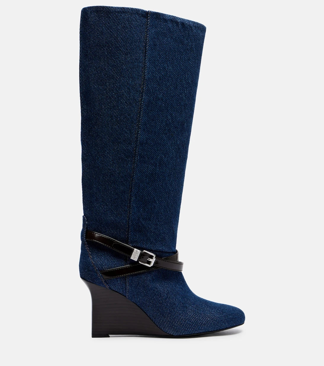 Ganni - Kat denim knee-high wedge boots