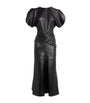 Leather Gathered Waist Midi Dress