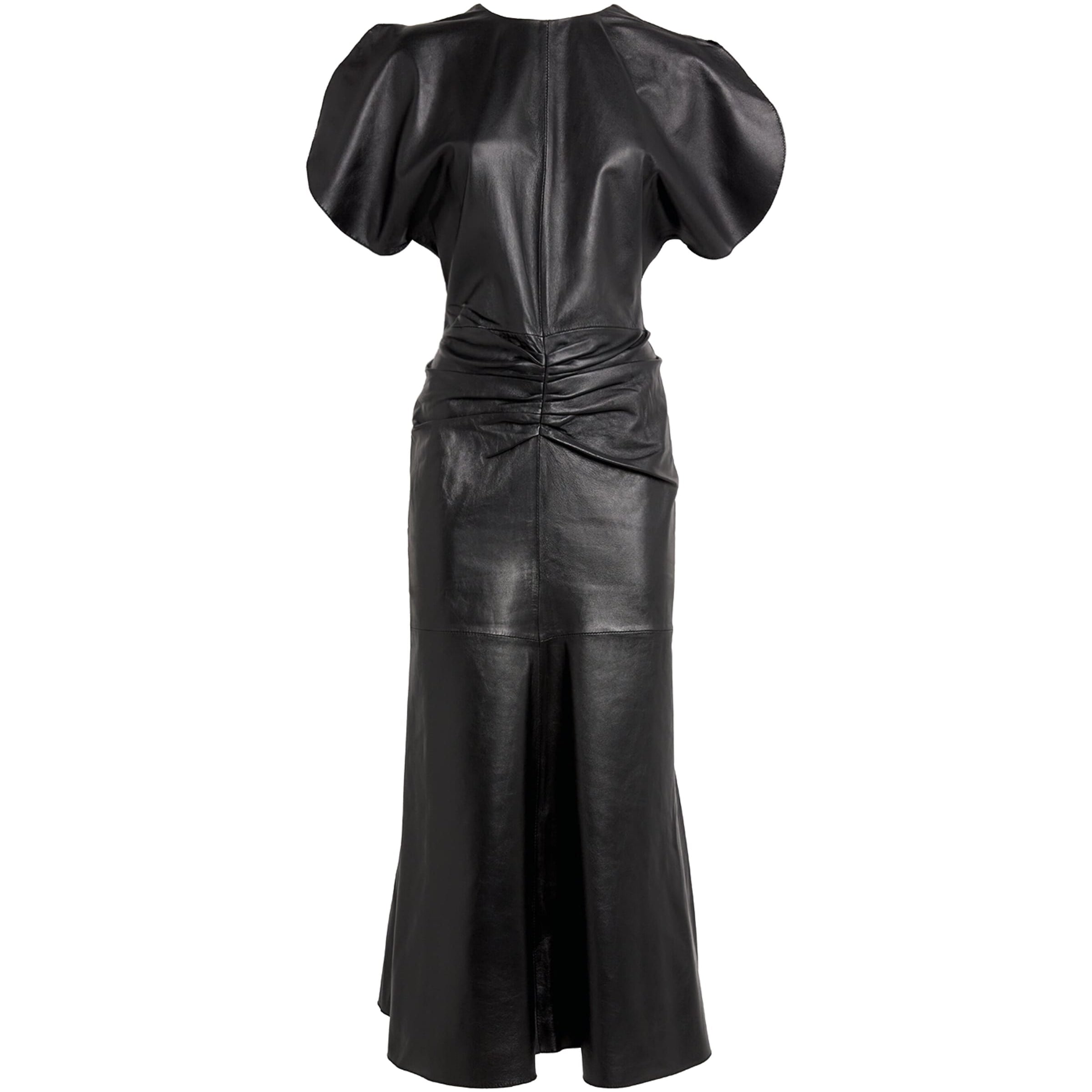 Leather Gathered Waist Midi Dress