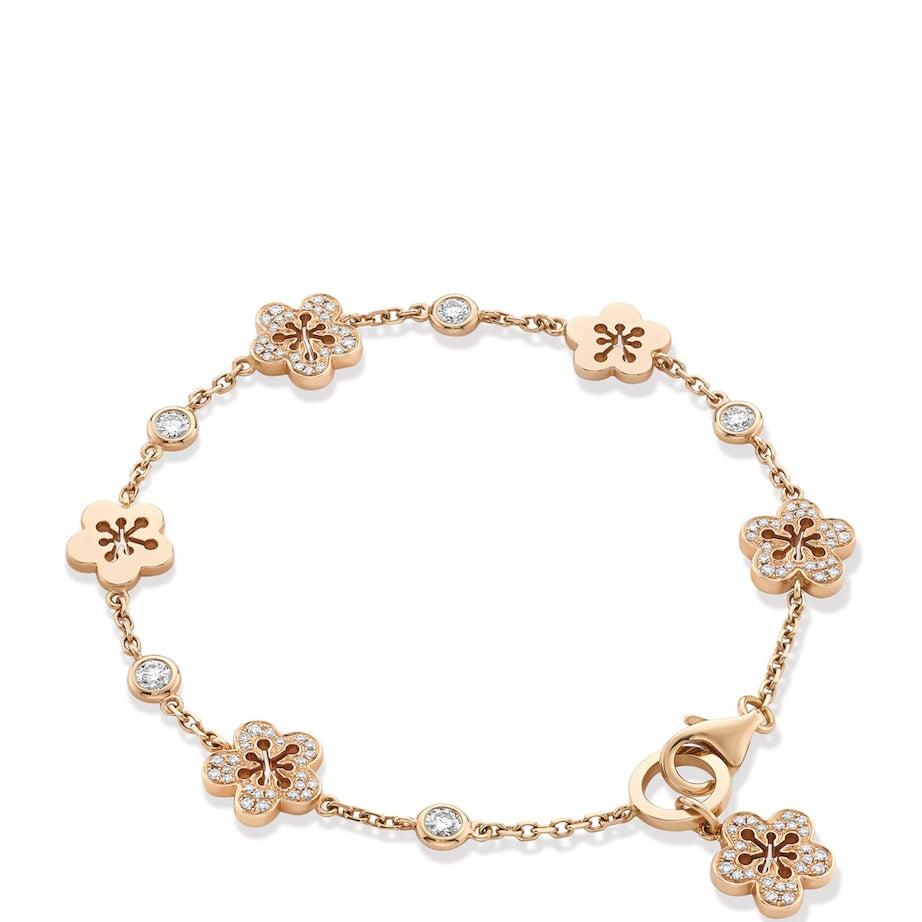 Rose Gold and Diamond Blossom Charm Bracelet