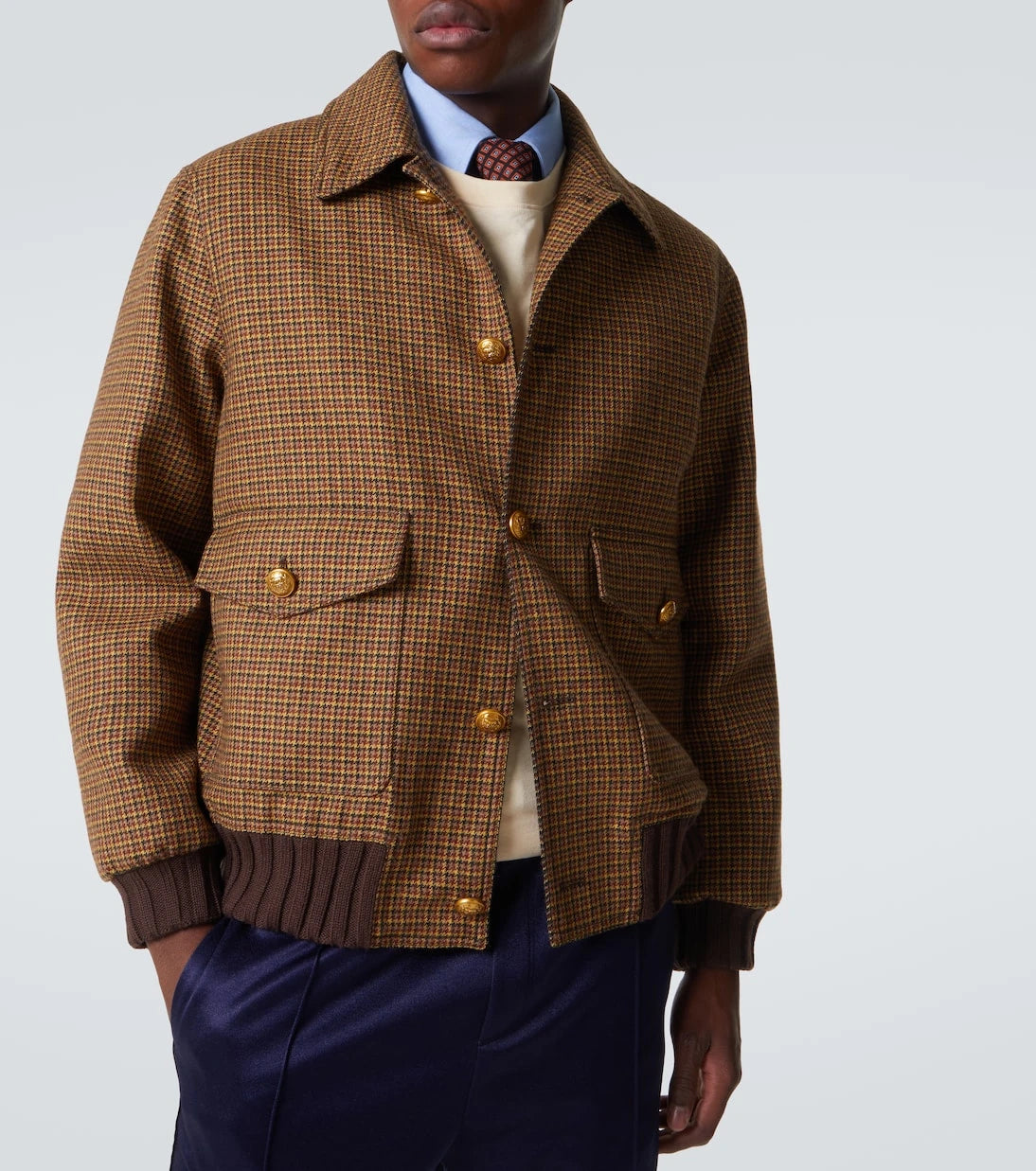 فالنتينو - جاكيت بومبر من صوف بكر بنقشة houndstooth