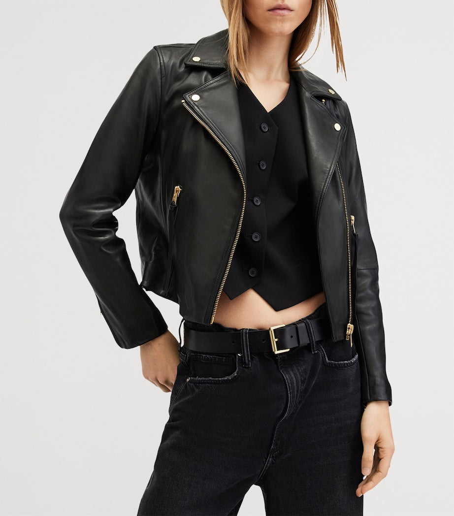 AllSaints Black Leather Dalby Biker Jacket