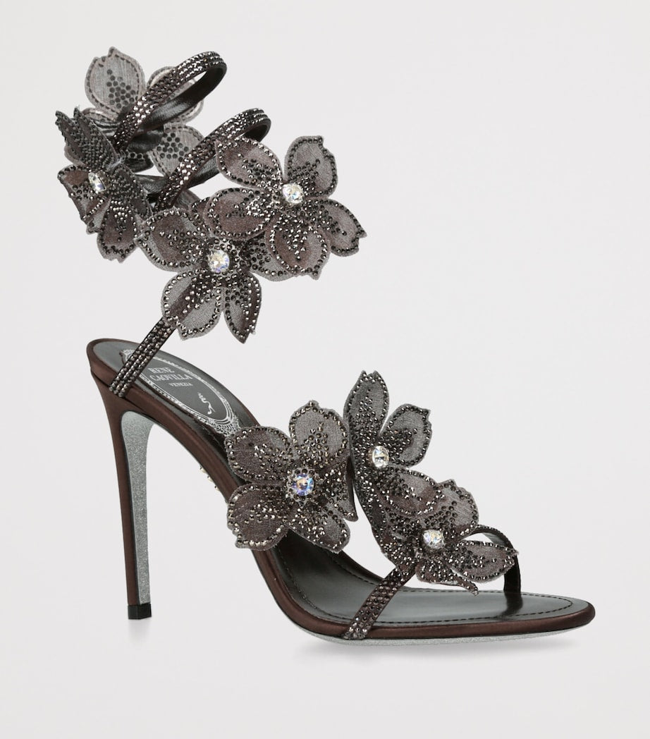 René Caovilla Brown Satin Floral Cleo Sandals 105