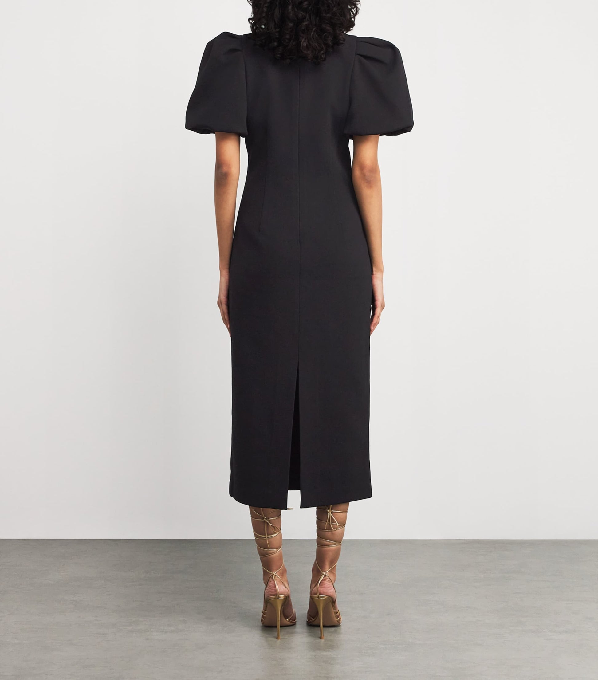 Rebecca Vallance Black Appliqué Rosetta Midi Dress