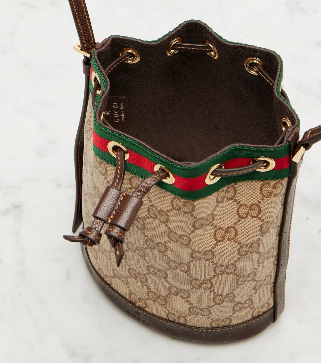 Gucci - Web Stripe Mini GG canvas bucket bag