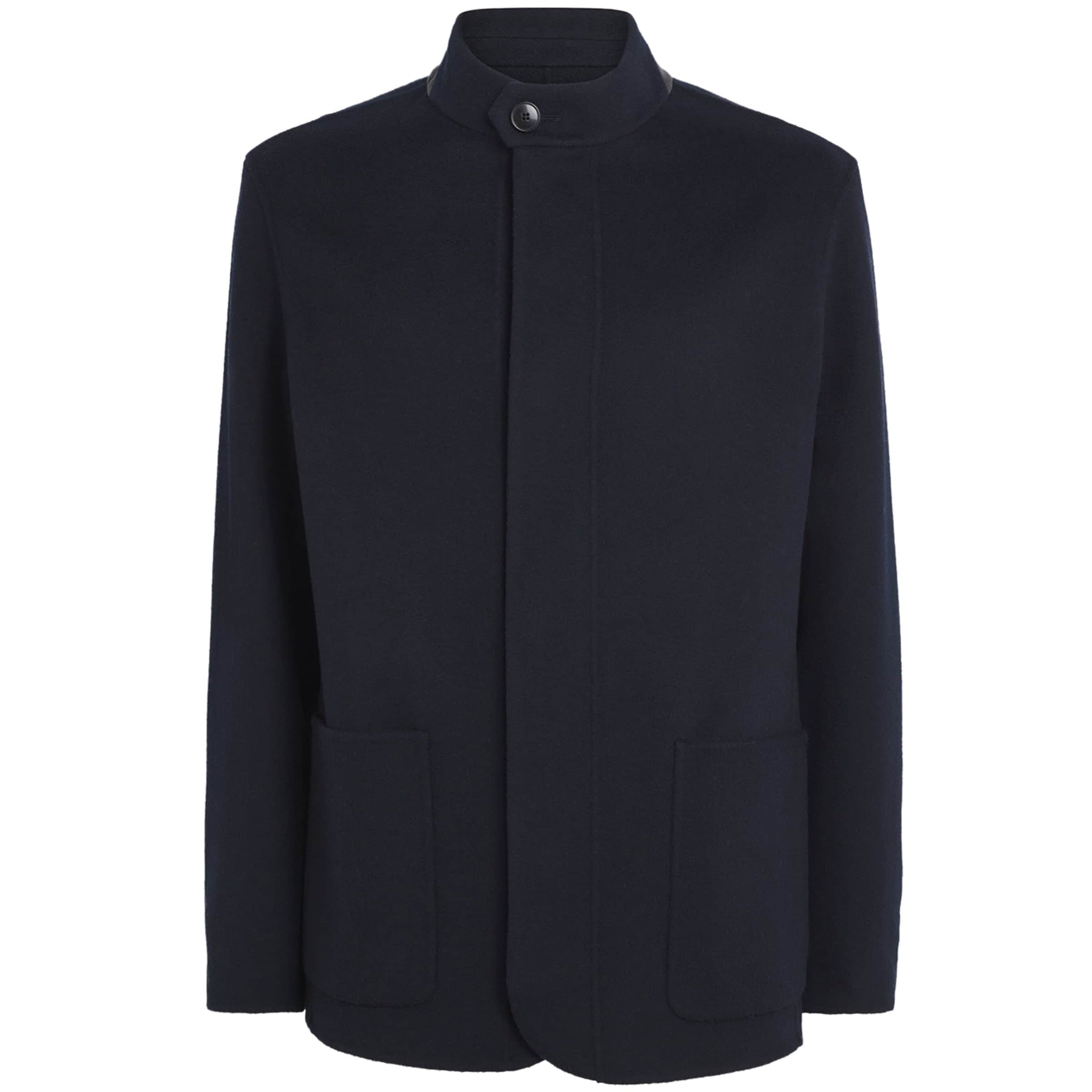 Navy Wool-Cashmere Stand-Collar Jacket