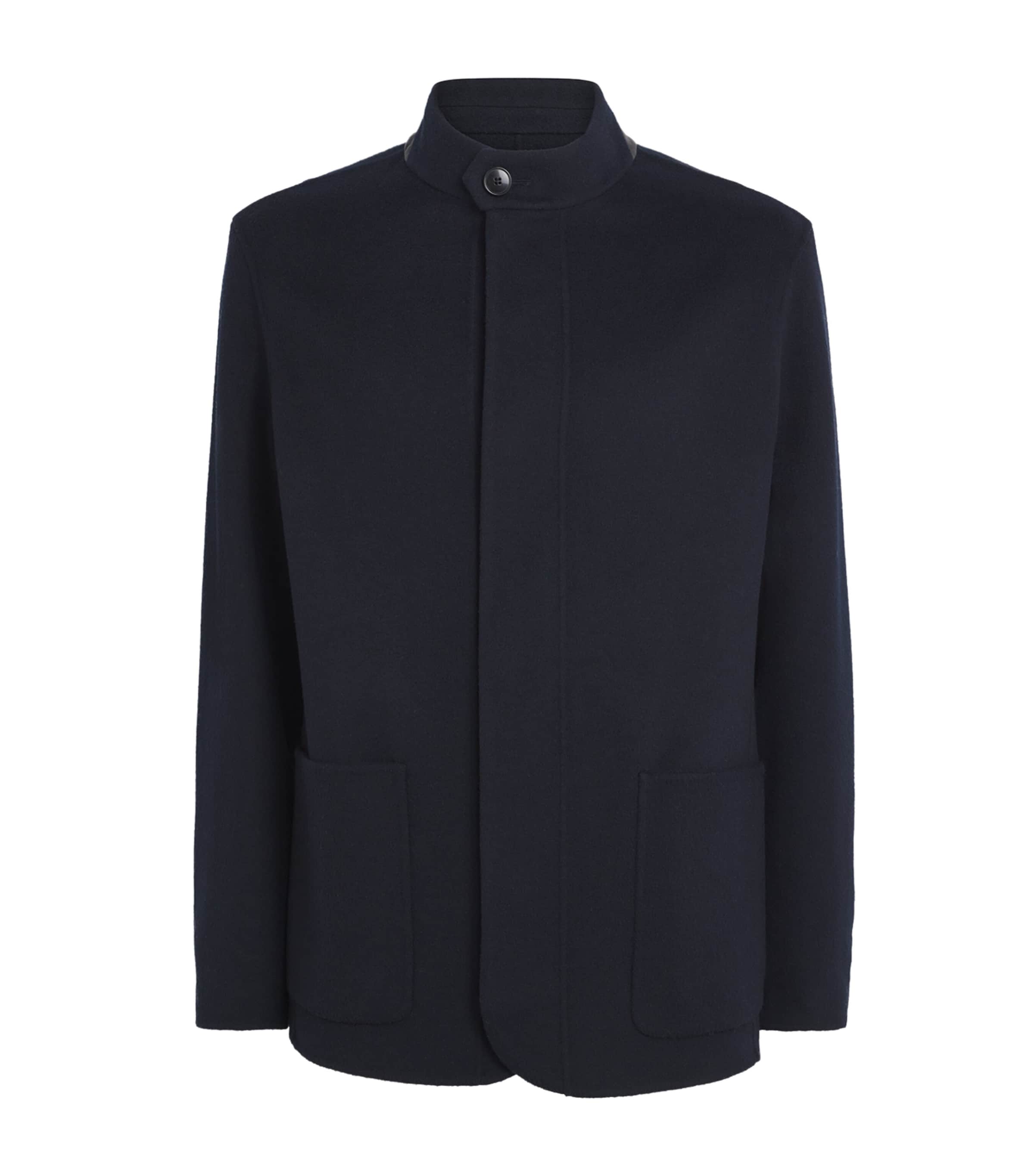 Navy Wool-Cashmere Stand-Collar Jacket