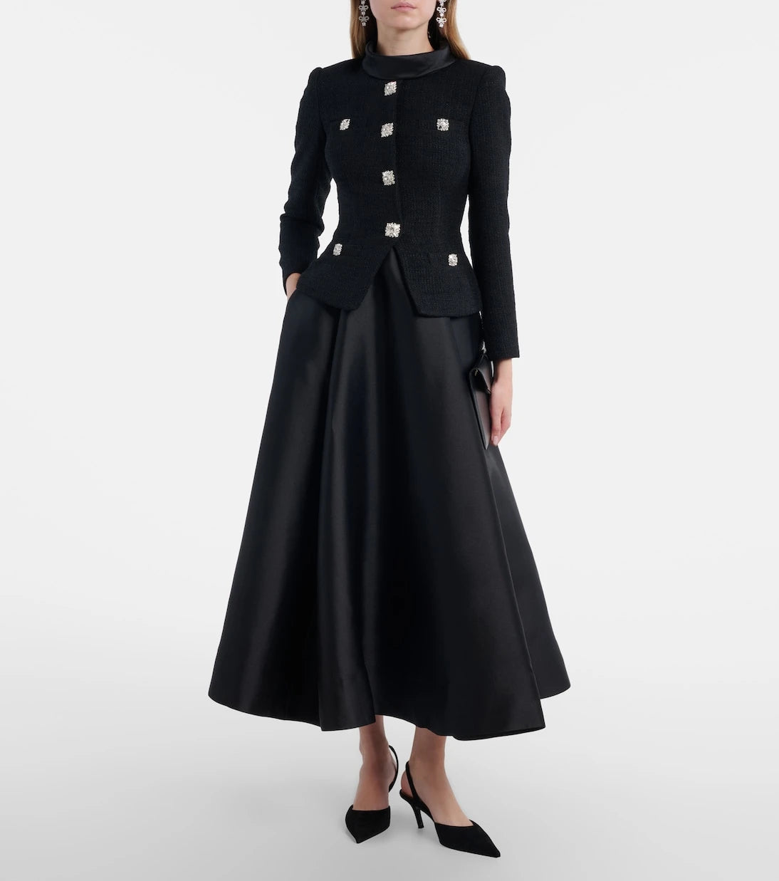 Self-Portrait - Bouclé taffeta midi dress