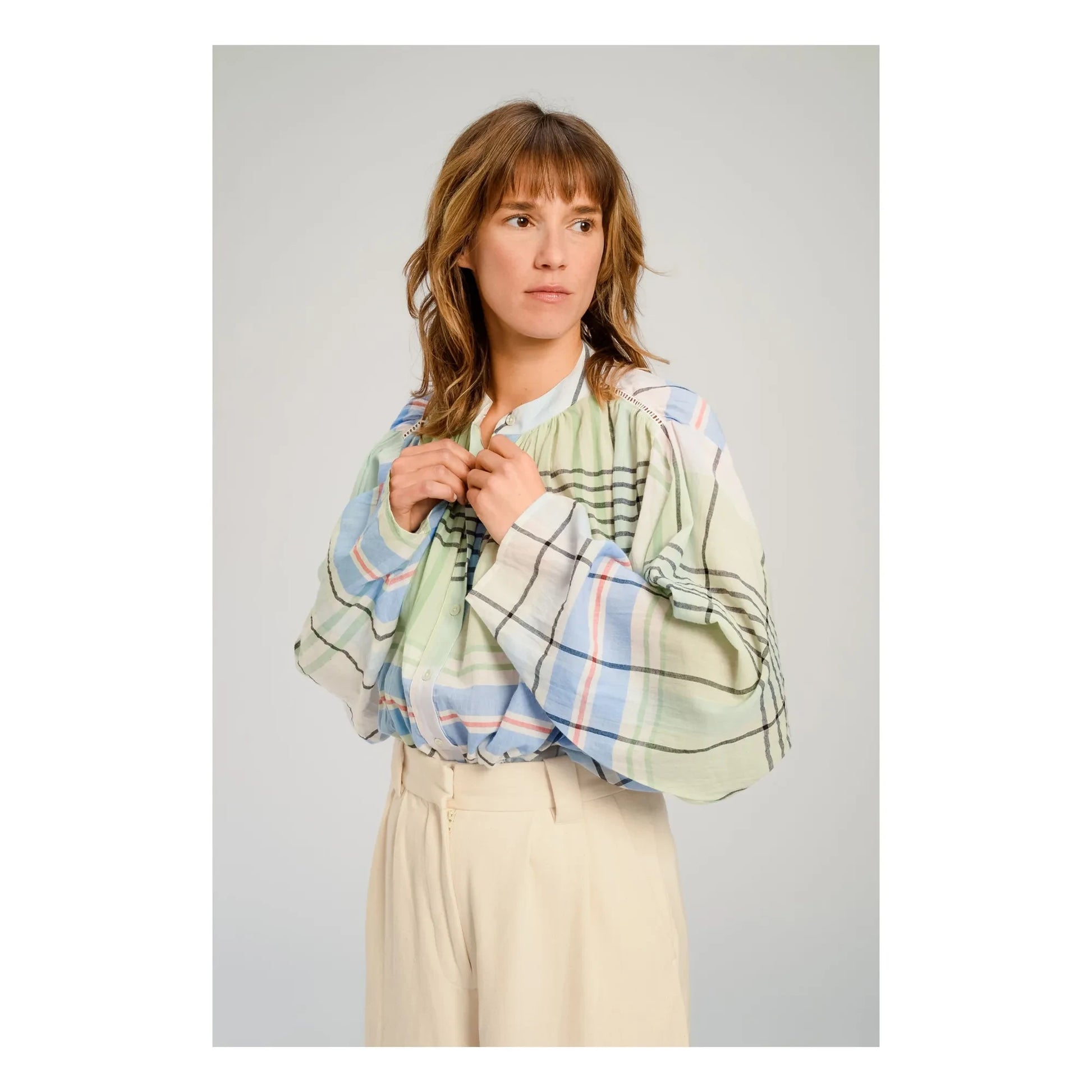 Virginie de Vinster - Hokkaido plaid blouse | Blue