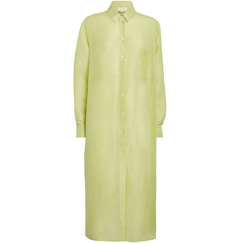 Green Silk-Linen Phoebe Midi Shirt Dress
