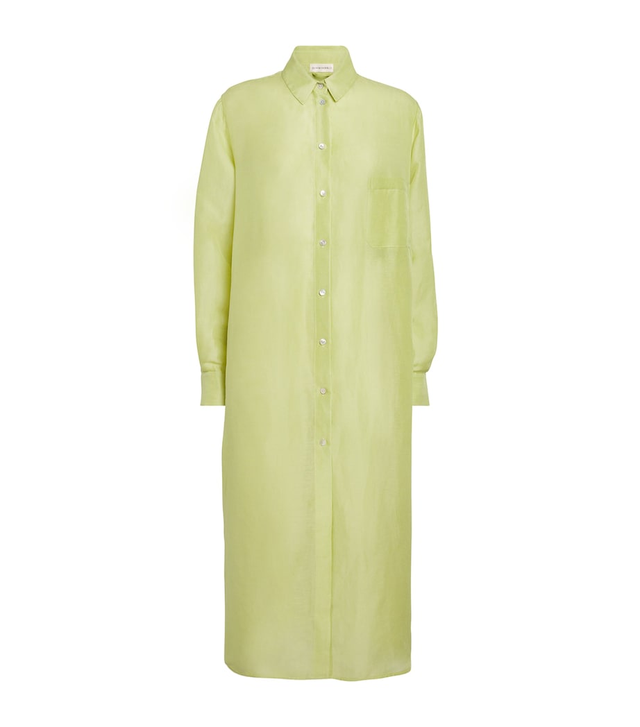 Green Silk-Linen Phoebe Midi Shirt Dress