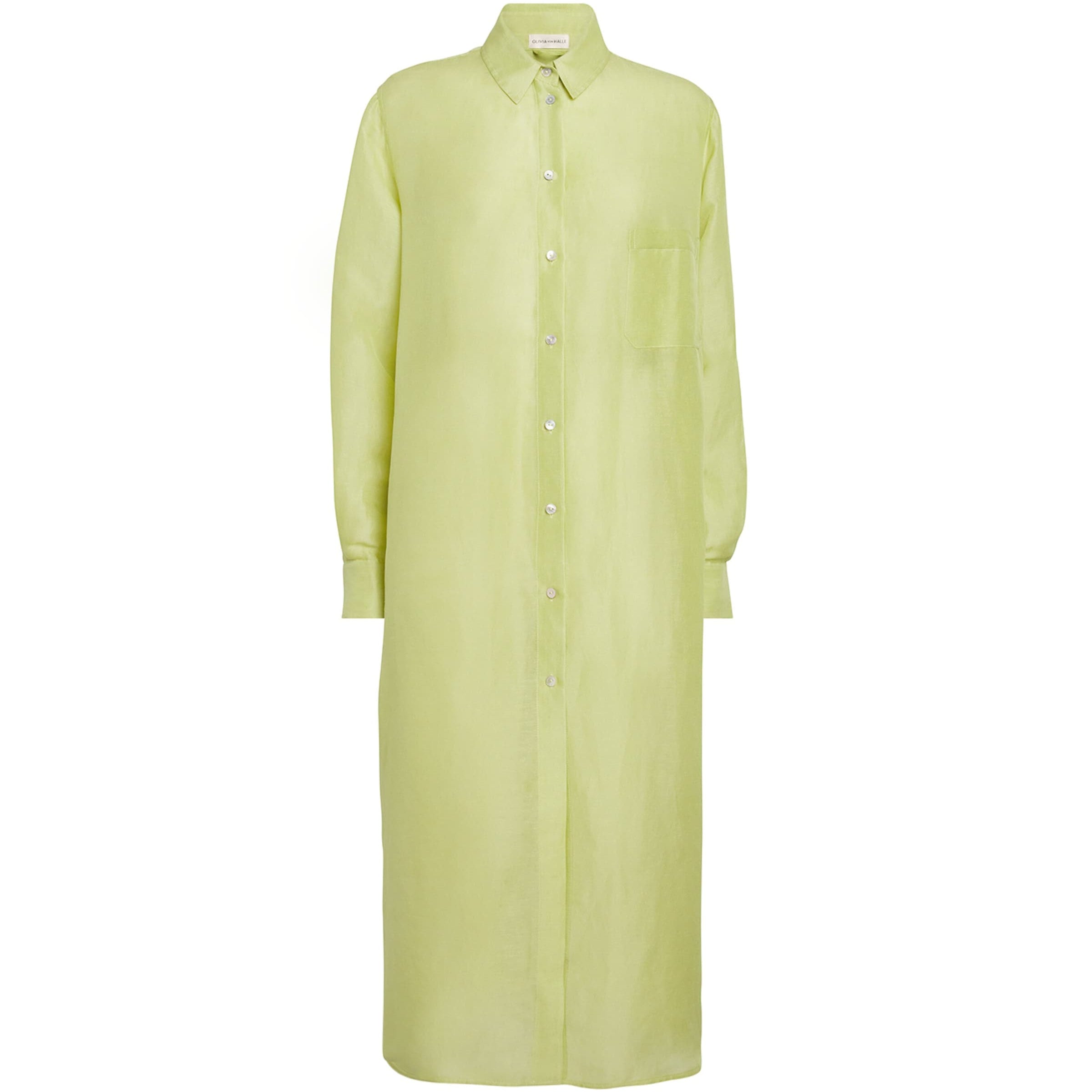 Olivia von Halle Green Silk-Linen Phoebe Midi Shirt Dress