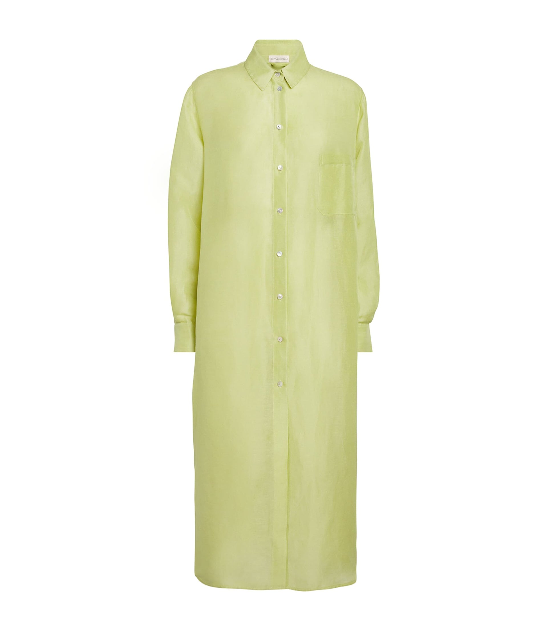 Olivia von Halle Green Silk-Linen Phoebe Midi Shirt Dress