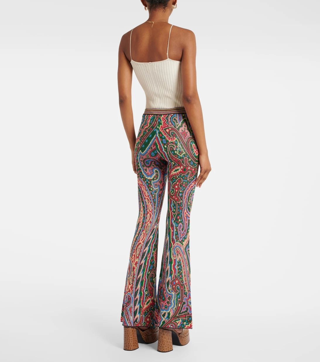 Etro - Örgü jakarlı, paçaları bol kesim, paisle desenli pantolon
