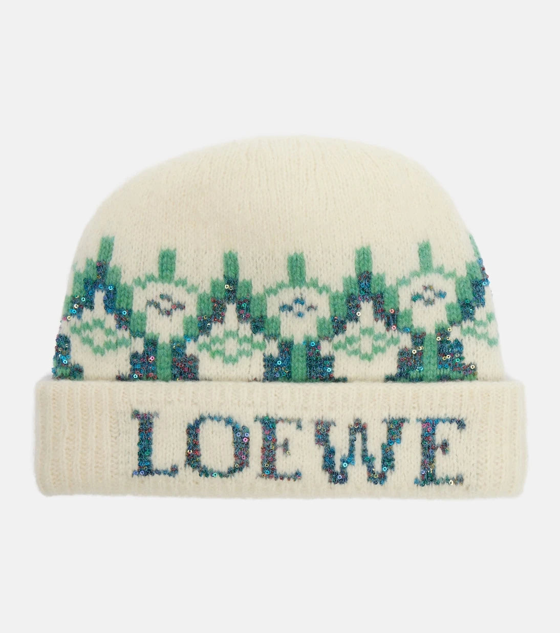 Loewe - قبعة صغيرة من مزيج الصوف بنمط فير آيل ومزينة بالترتر