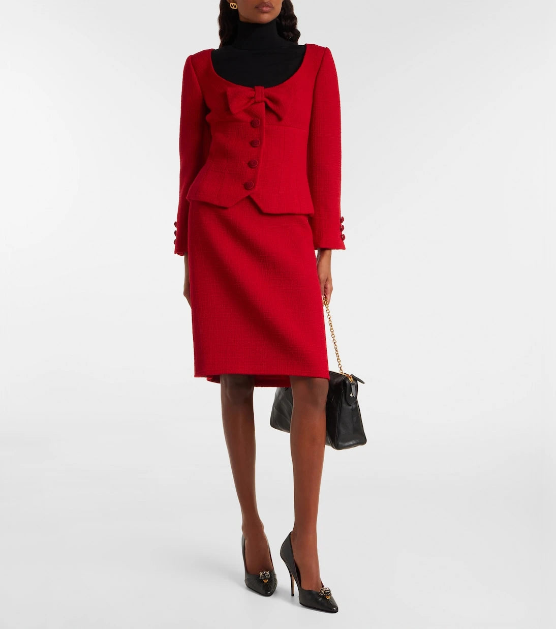 Valentino - High-rise wool-blend tweed pencil skirt