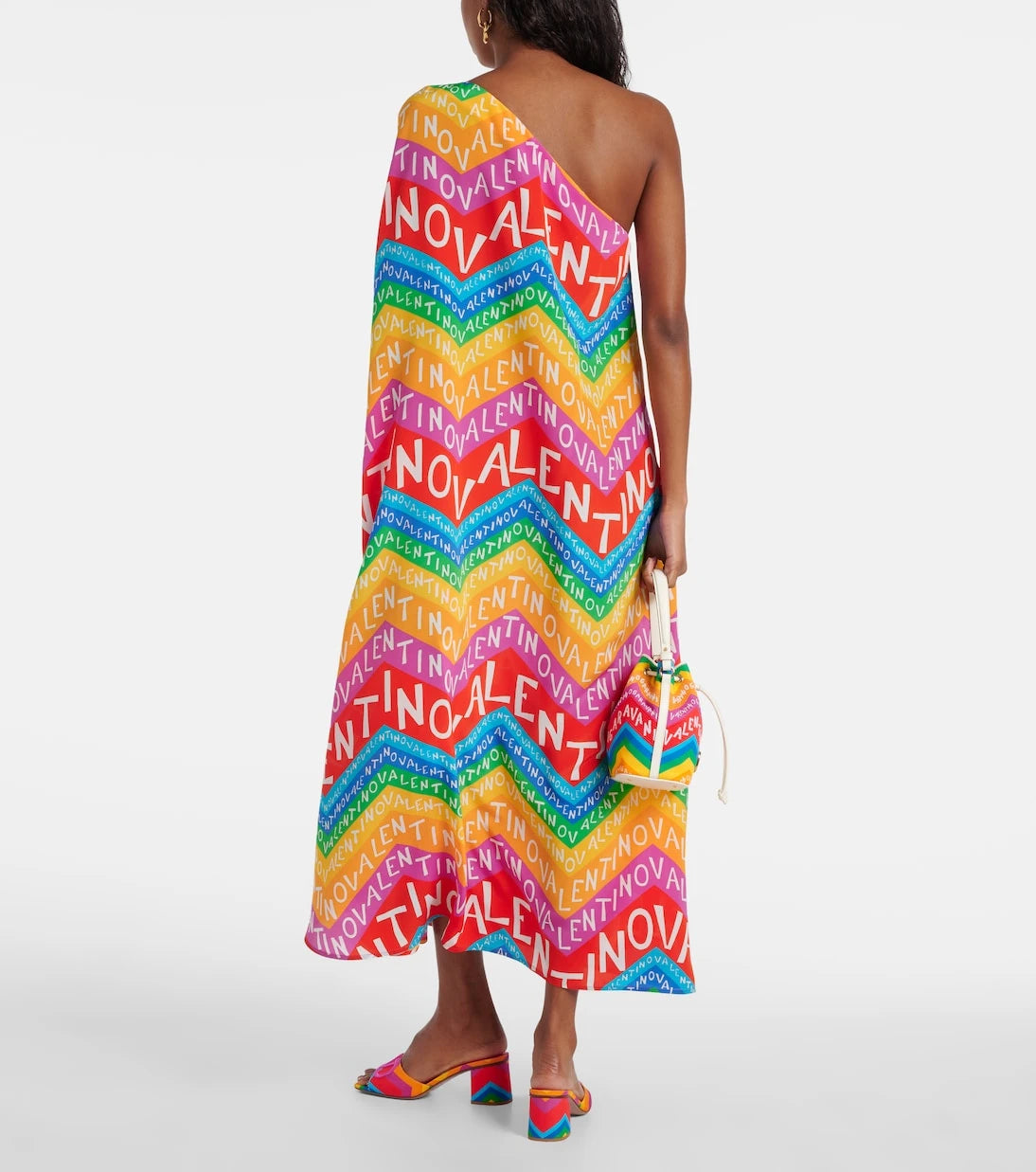 Valentino - Logo one-shoulder silk midi dress