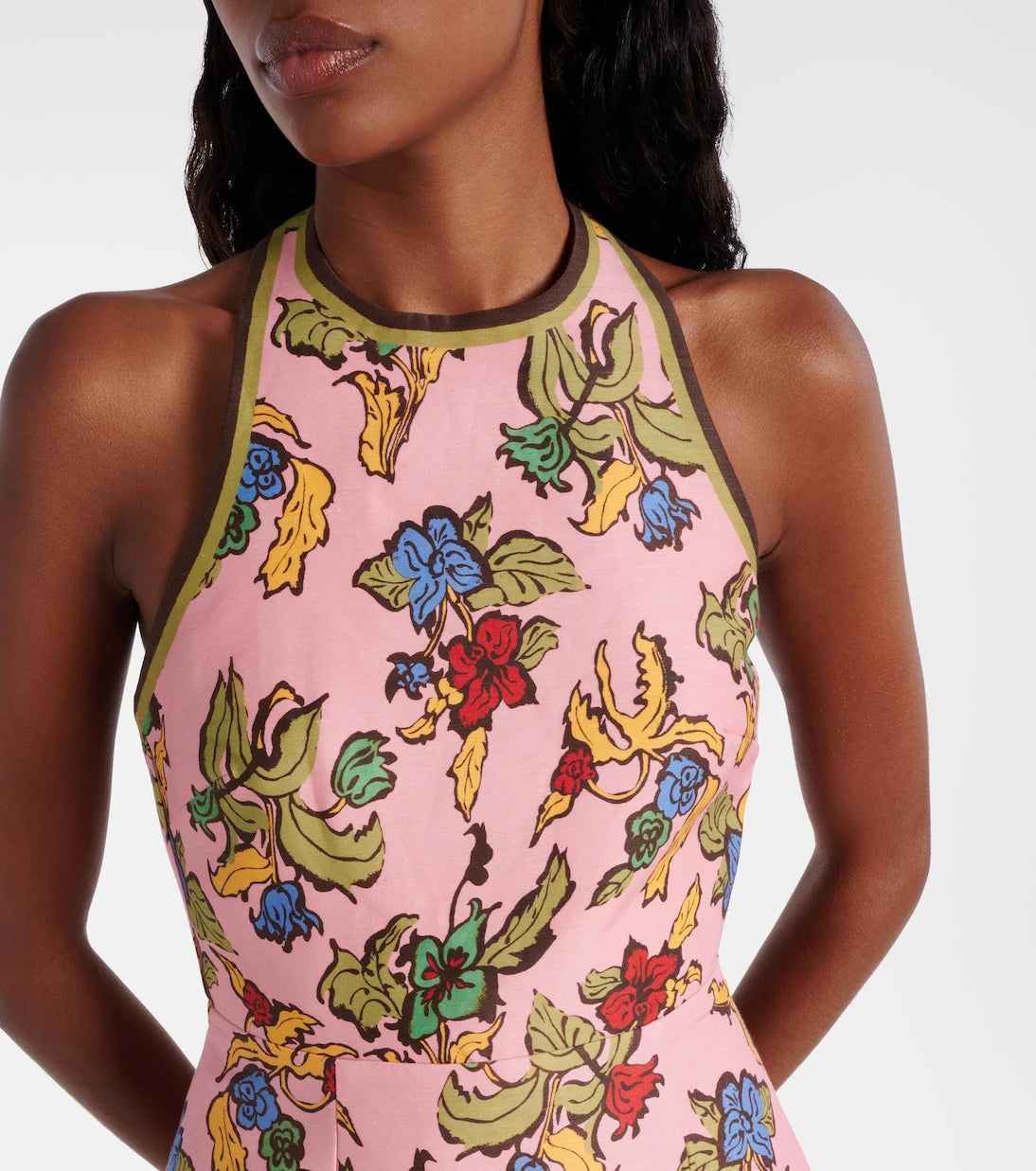 Alémais - Floral halterneck linen-blend minidress