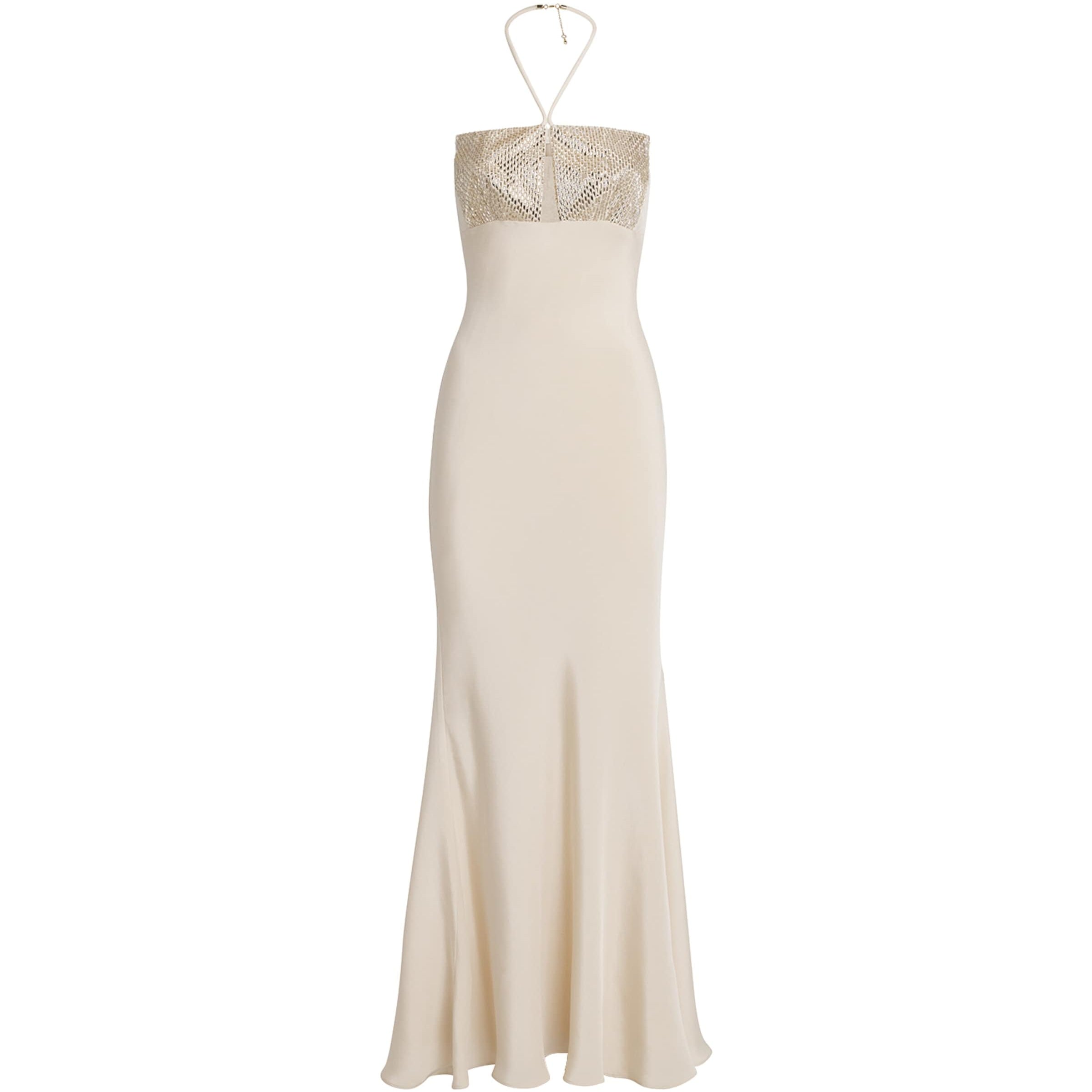 Silk Embellished Halterneck Maxi Dress CHAMPAGNE