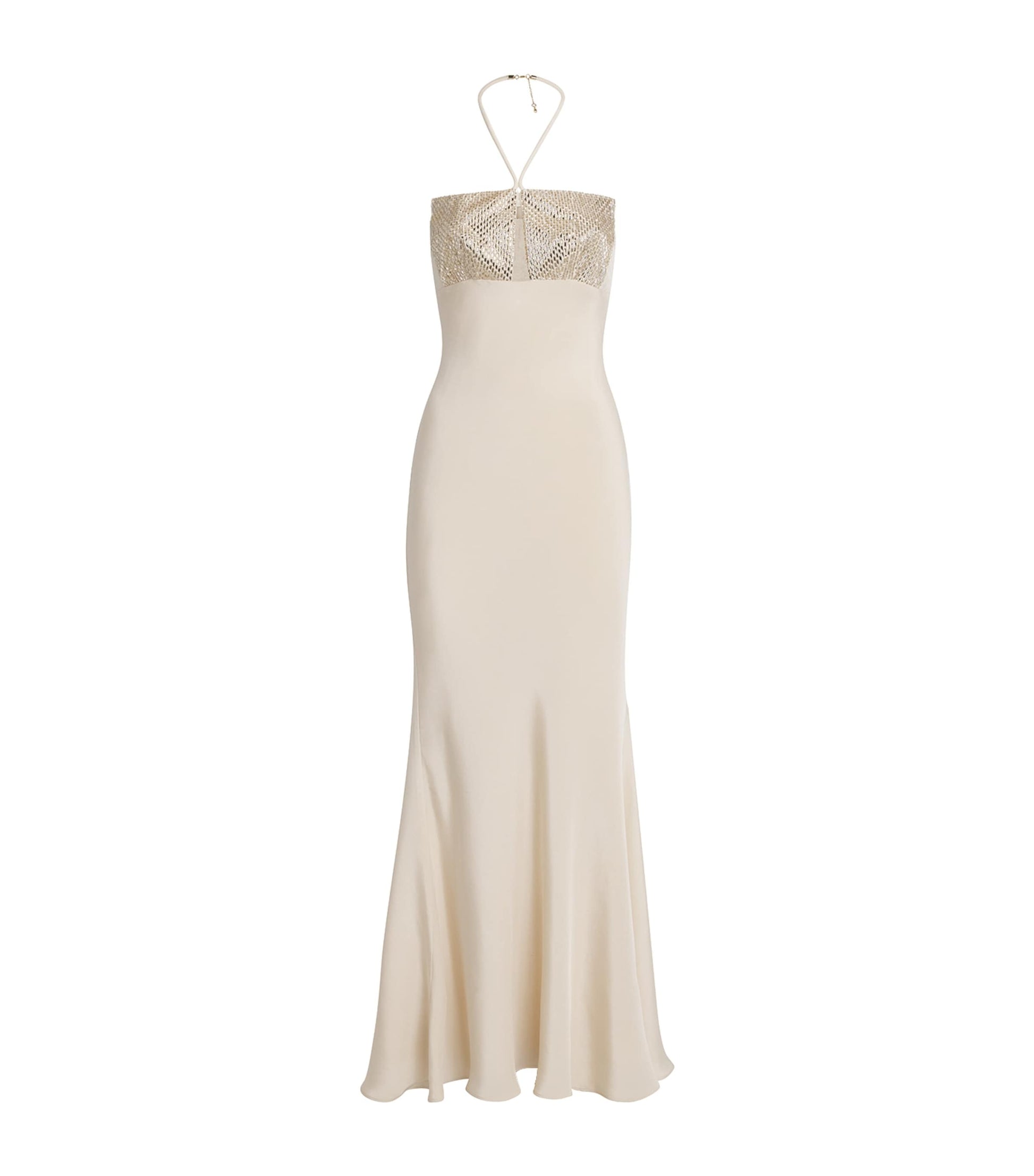 Silk Embellished Halterneck Maxi Dress CHAMPAGNE