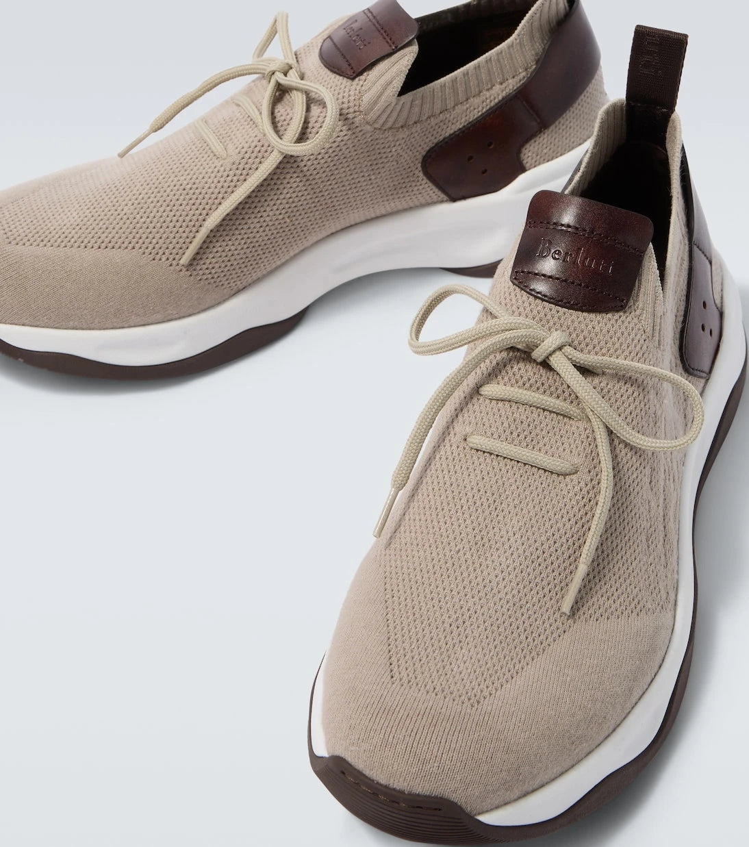 Berluti - Shadow leather-trimmed knitted sneakers