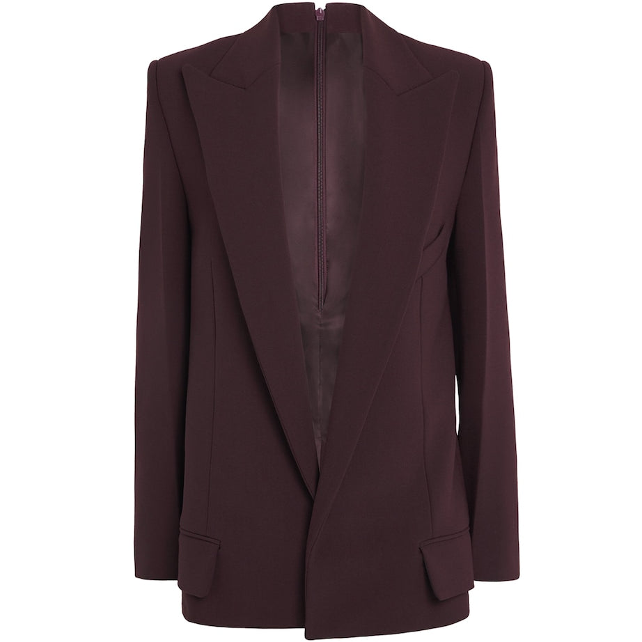 Victoria Beckham Burgundy Twill Peak-Lapel Blazer