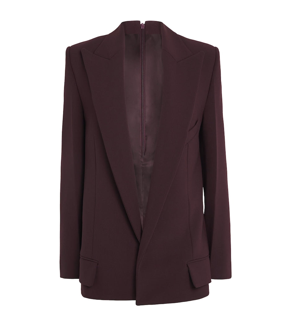 Victoria Beckham Burgundy Twill Peak-Lapel Blazer