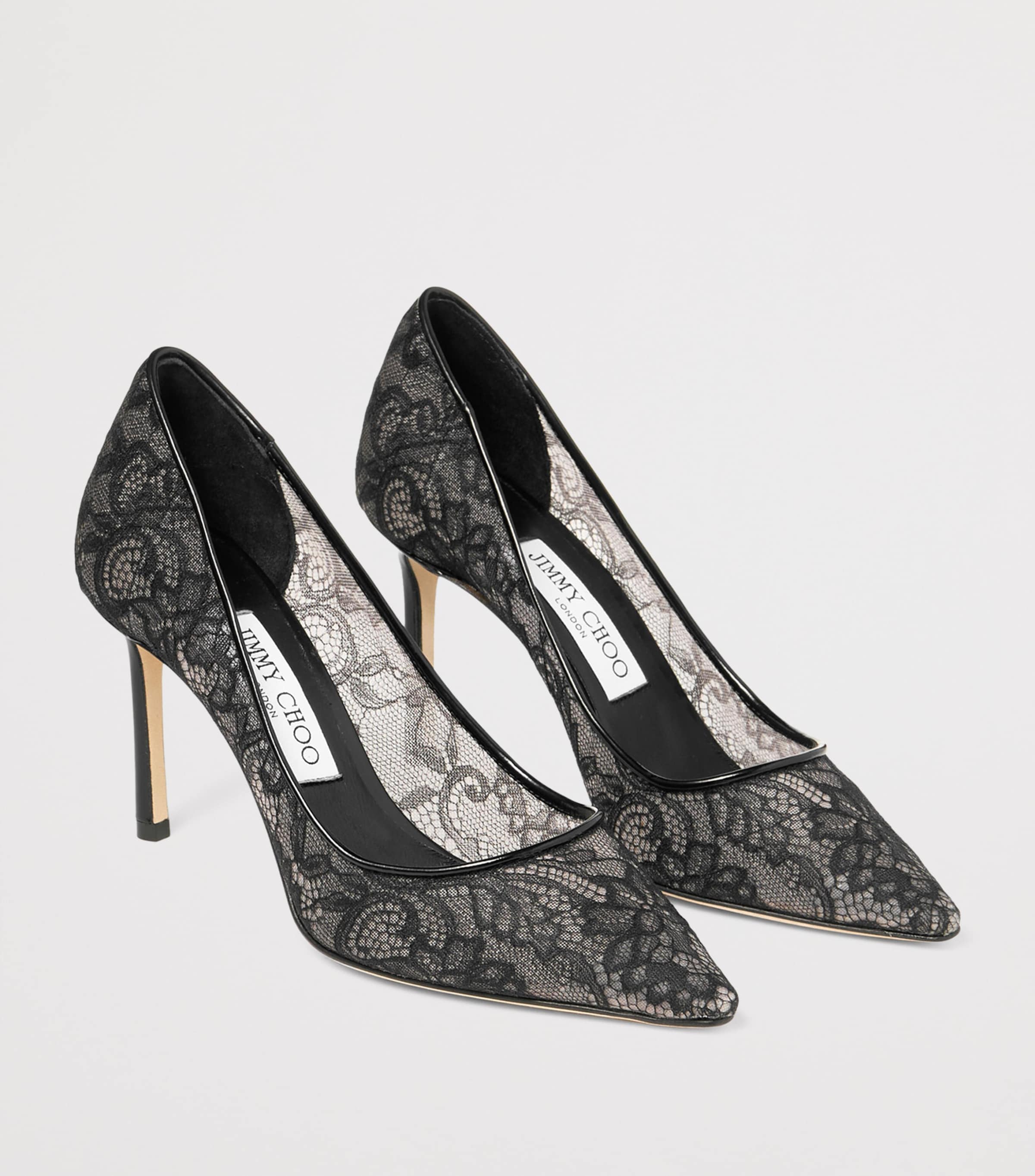 Jimmy Choo Black Romy 85 Lace Pumps