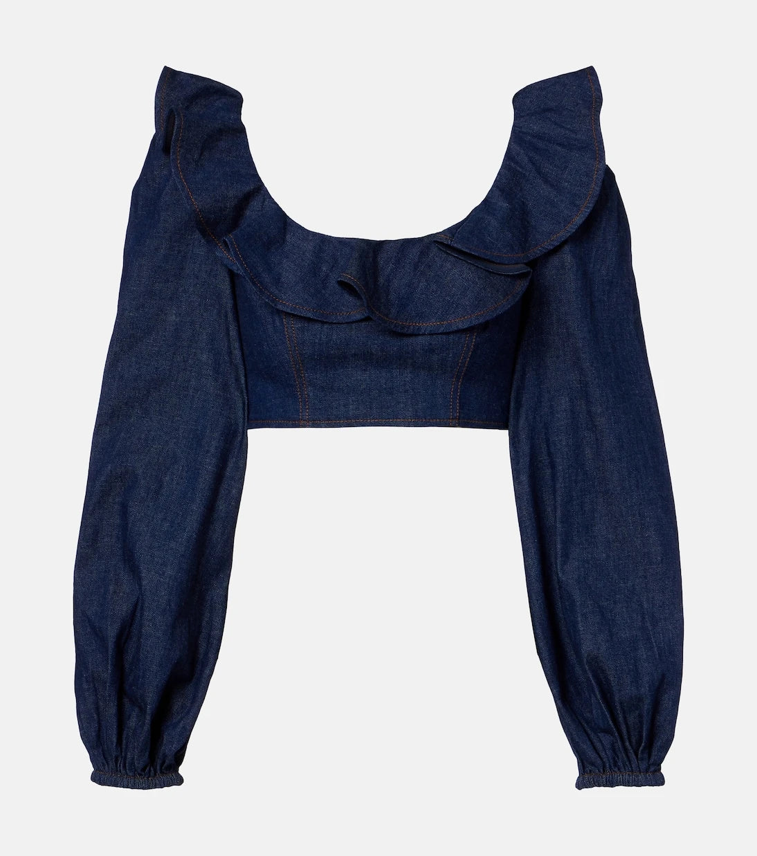 Zimmermann - Aster ruffled denim crop top