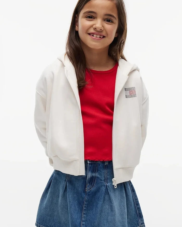 Tommy Hilfiger pamuklu fermuarlı kapüşonlu çocuk sweatshirt