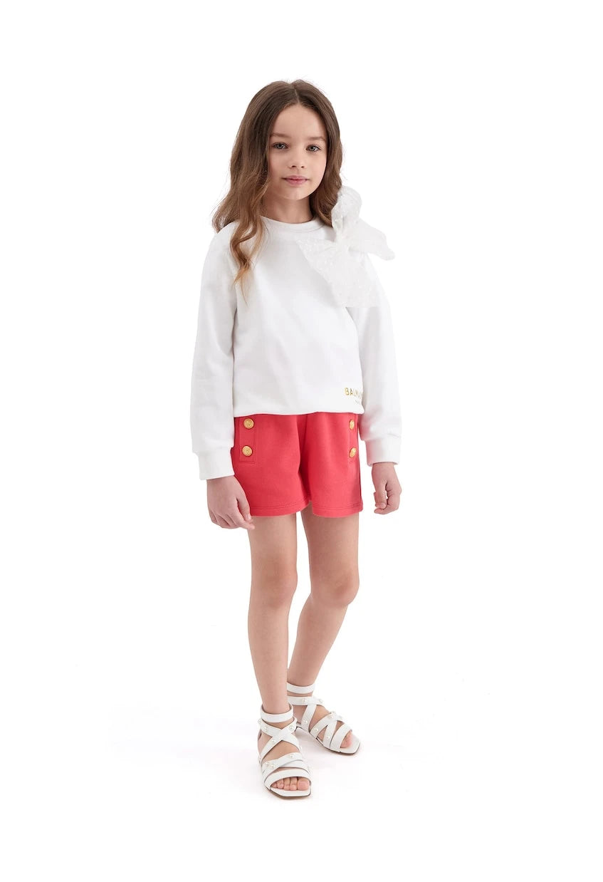 Balmain Kids - شورت جيرسي مزين بأزرار