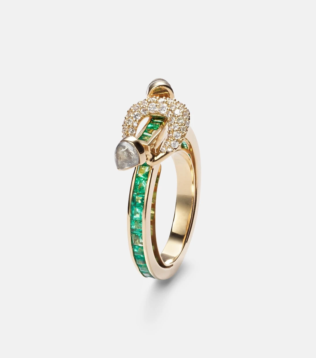 Ananya - Chakra 18kt gold ring with emeralds and gemstones