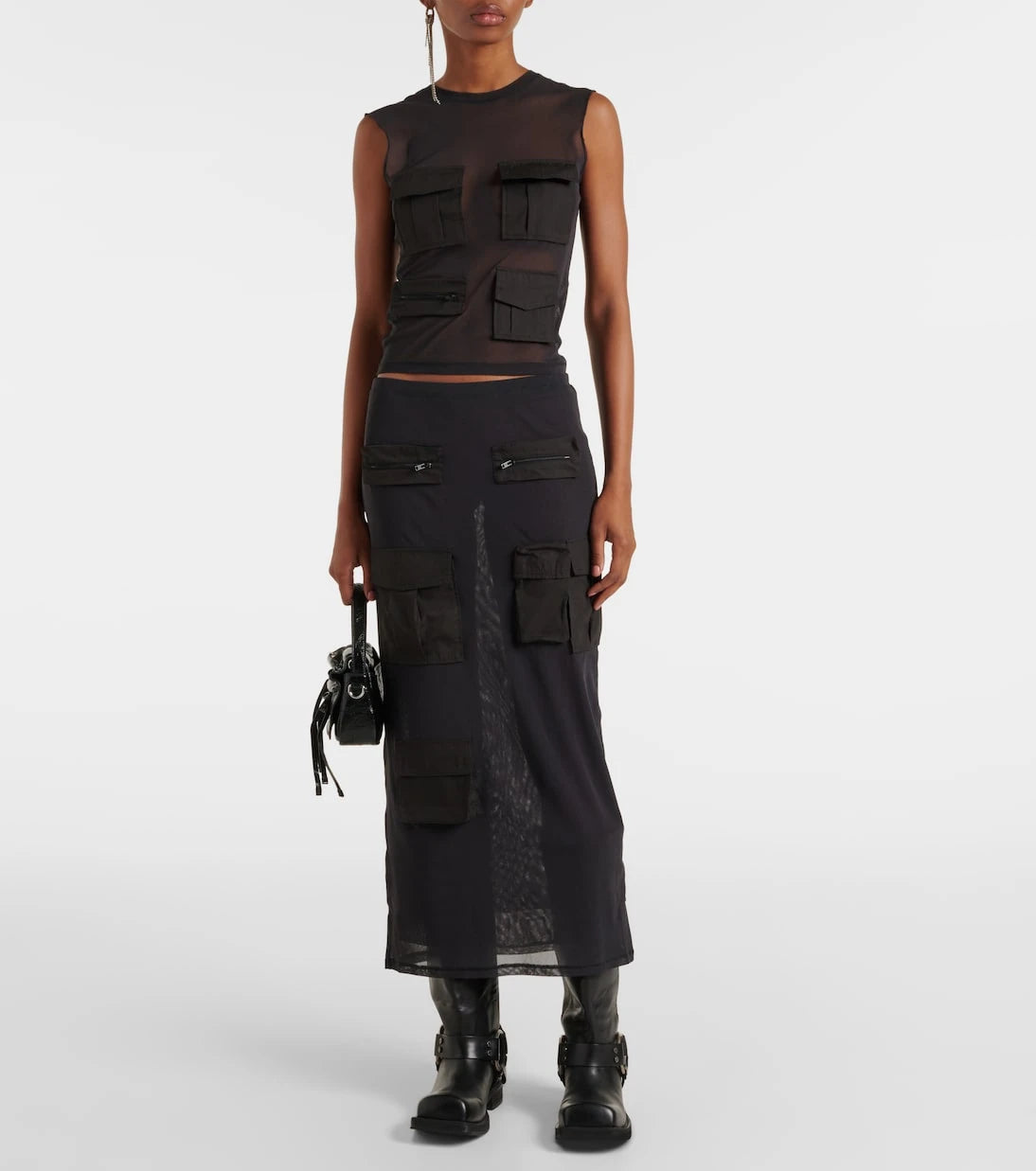 Acne Studios - تنورة شبكية متوسطة الطول