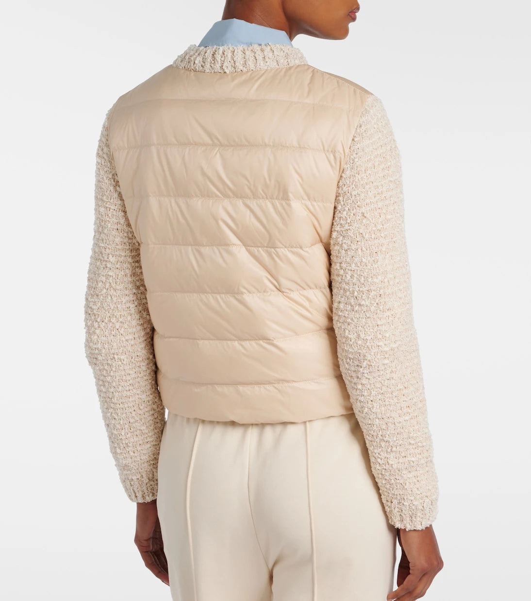 Moncler - Down-paneled bouclé-trimmed zip-up cardigan